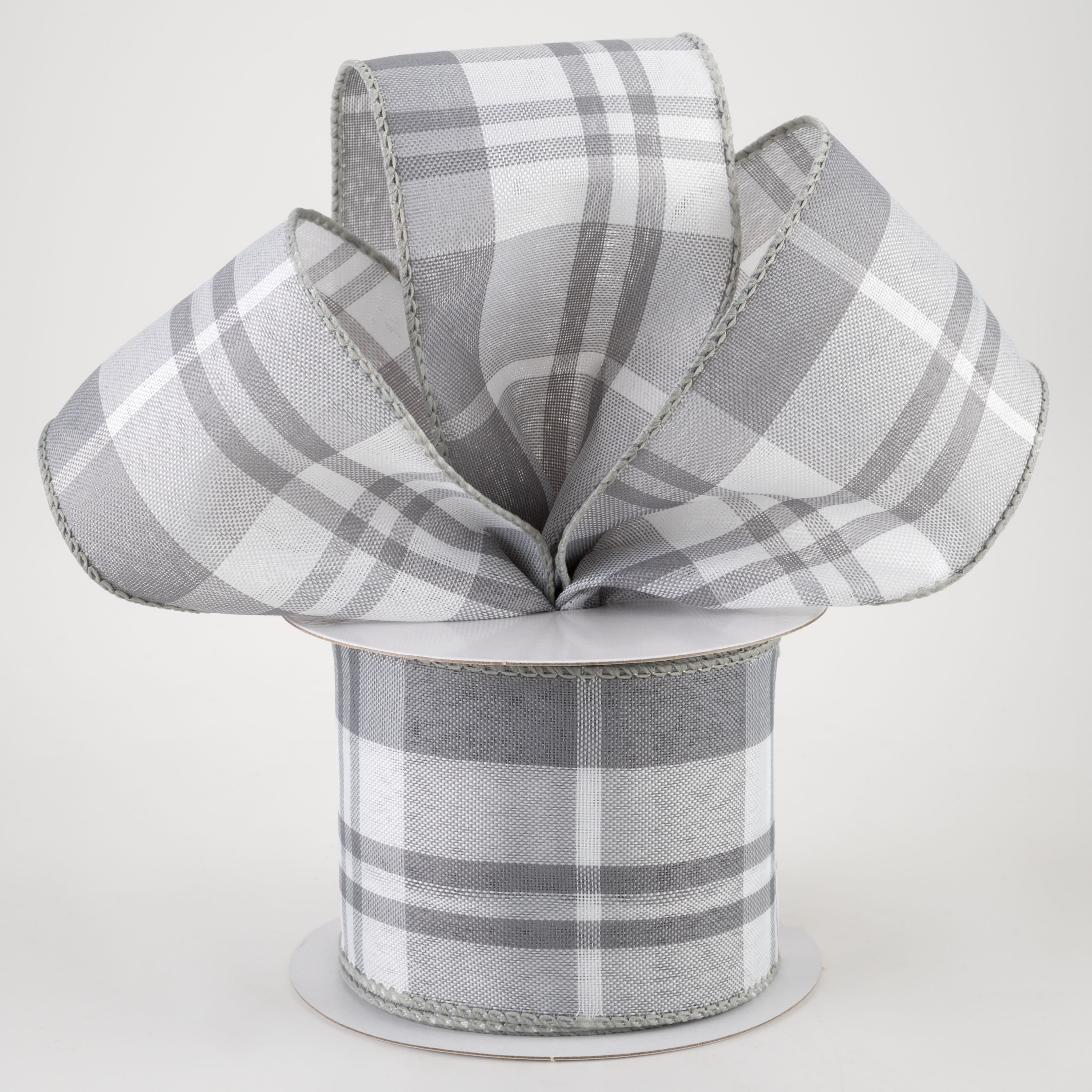 2.5" Eday Plaid Ribbon: Grey & White (10 Yards) Lifestyle Photo