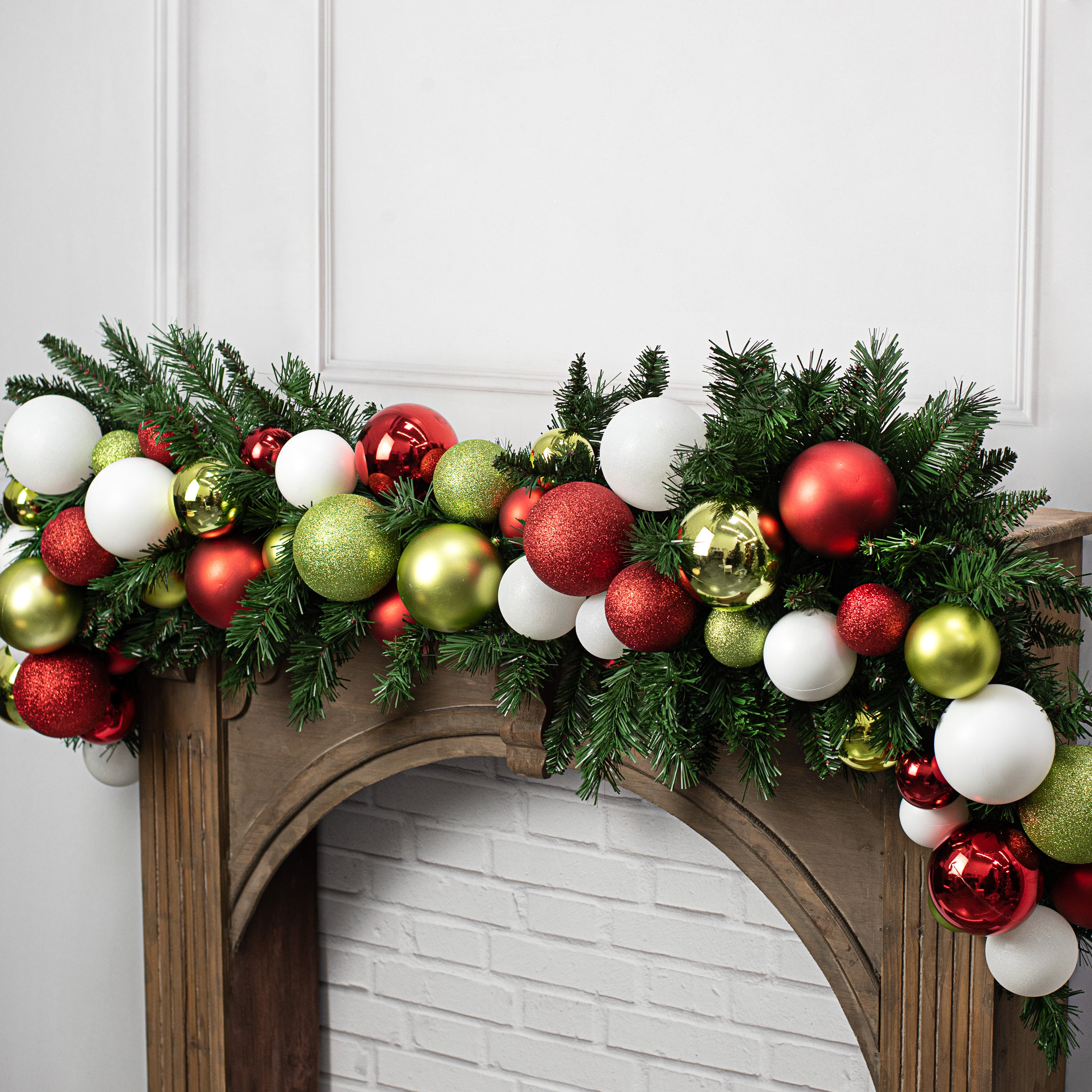 6' Effortless Ornament Garland: Red, Lime Green, White Lifestyle Photo