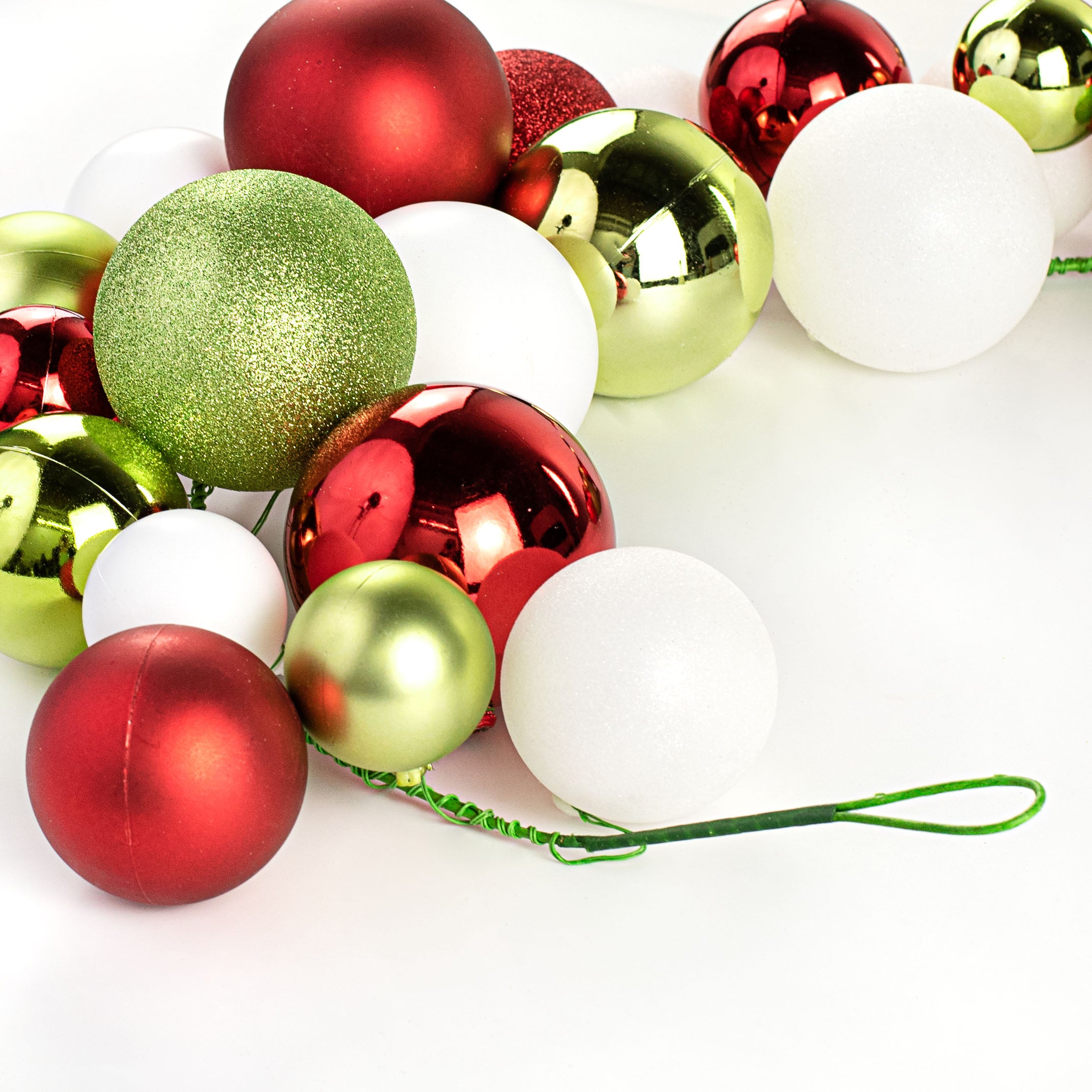 6' Effortless Ornament Garland: Red, Lime Green, White detail photo 3
