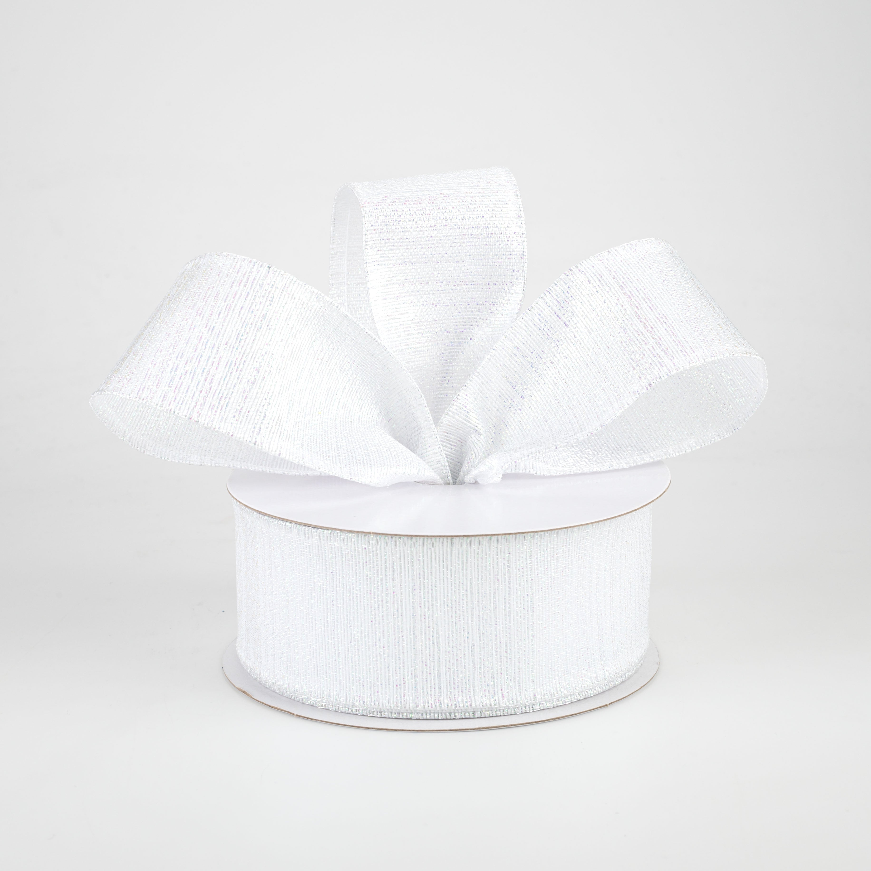 1.5" Elegant Metallic Weave Ribbon: White Iridescent (10 Yards) Lifestyle Photo
