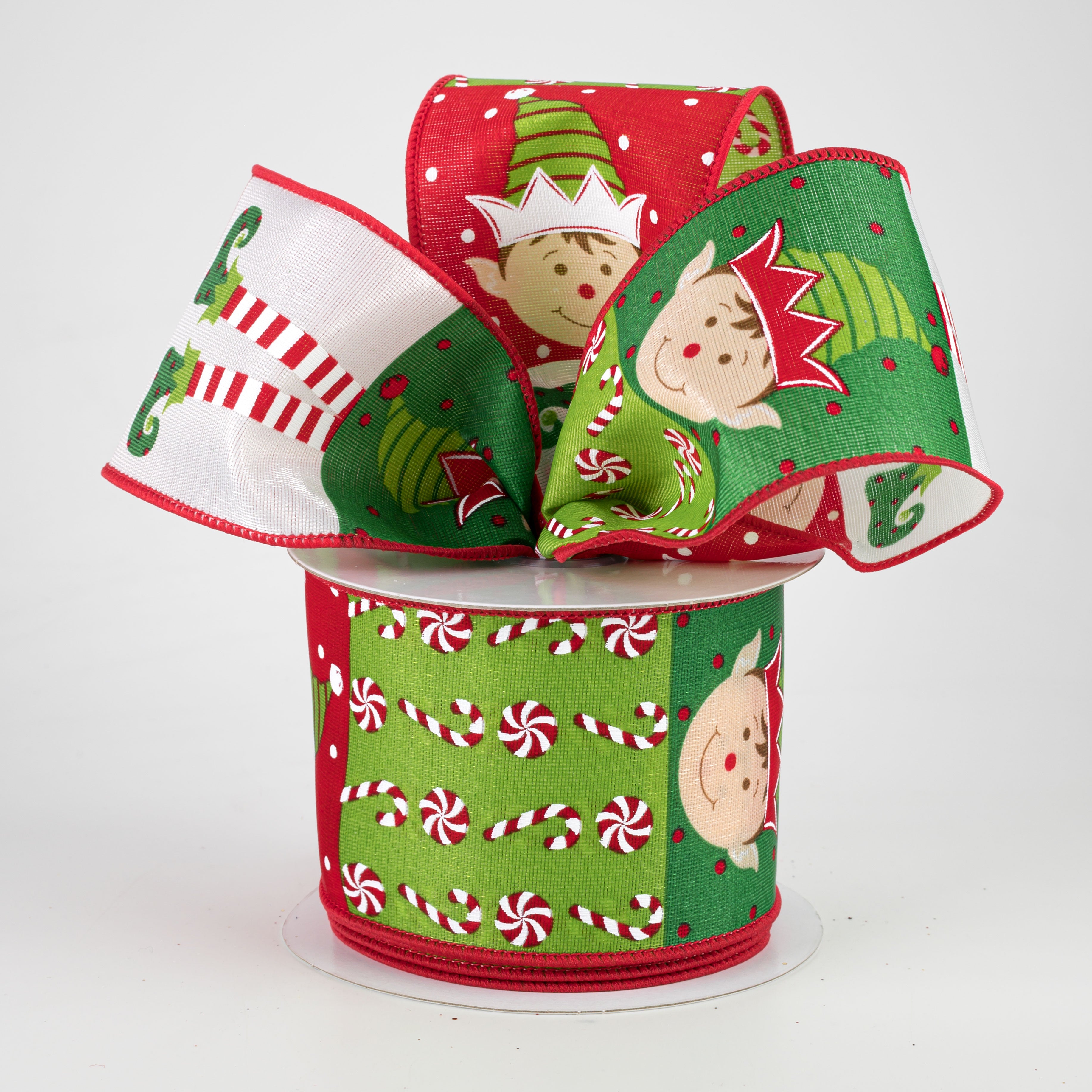 2.5" Elf Face Block Pattern Ribbon (10 Yards) Lifestyle Photo