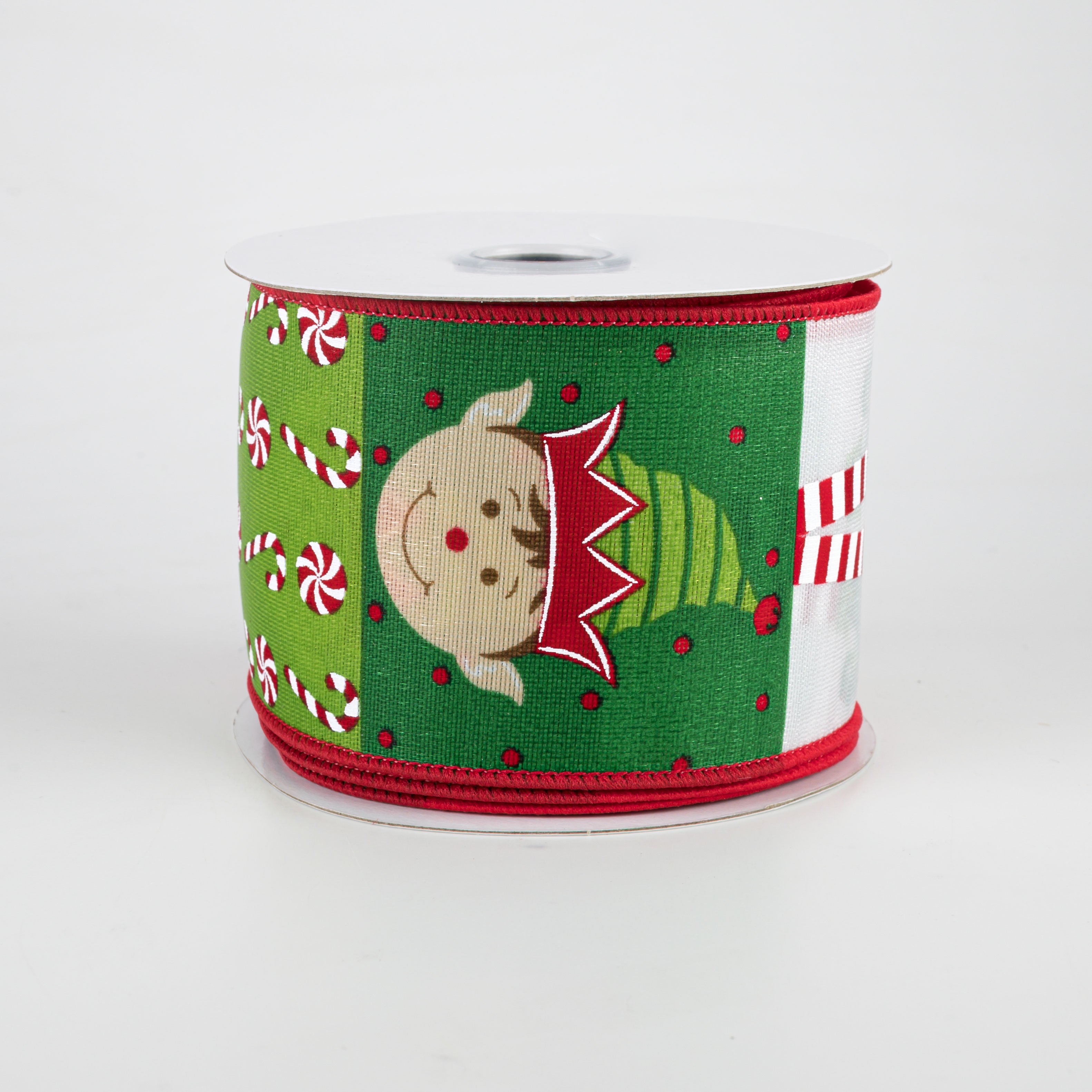 2.5" Elf Face Block Pattern Ribbon (10 Yards)