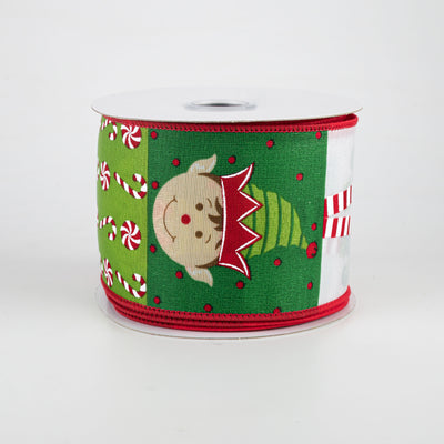 2.5" Elf Face Block Pattern Ribbon (10 Yards)
