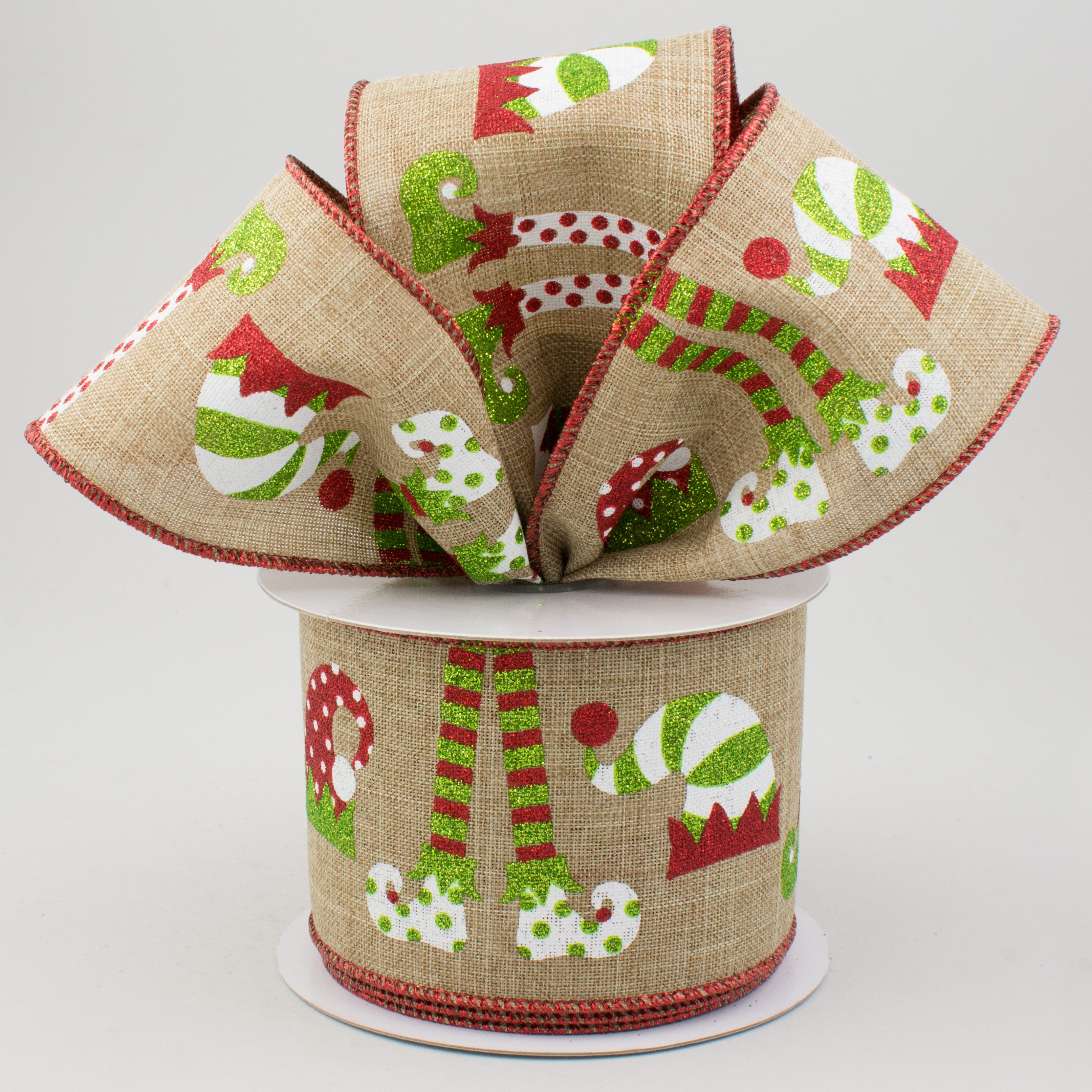 2.5" Elf Hats & Legs Ribbon: Beige (10 Yards) Lifestyle Photo