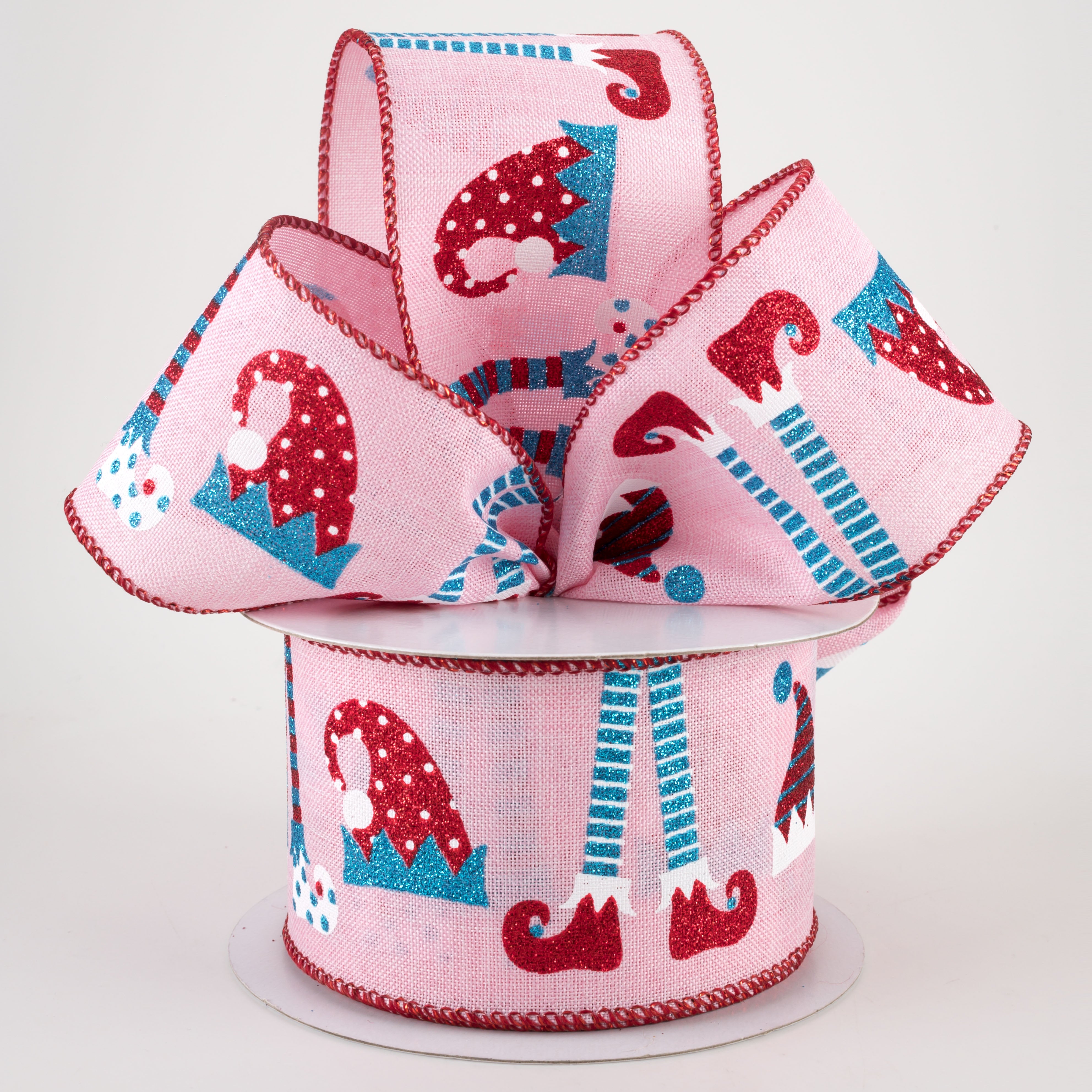 2.5" Elf Hats & Legs Ribbon: Light Pink (10 Yards) Lifestyle Photo