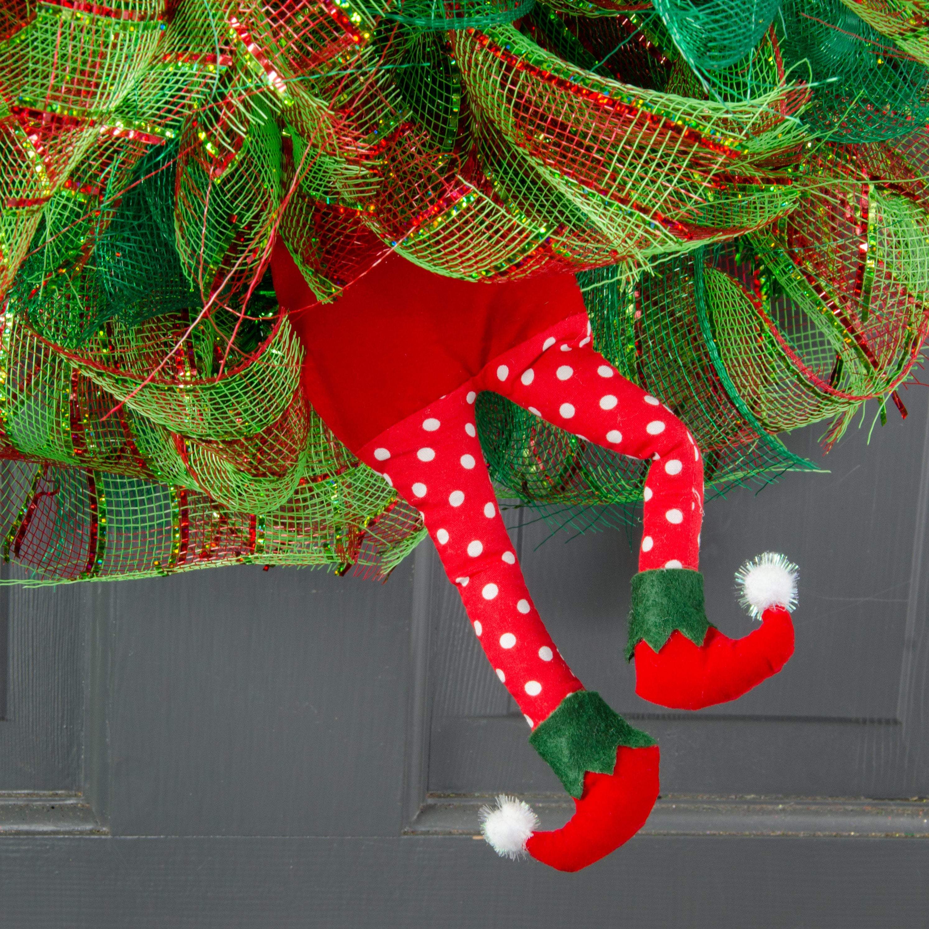 7.5" Elf Leg Pick: Red Polka Dots detail photo 4