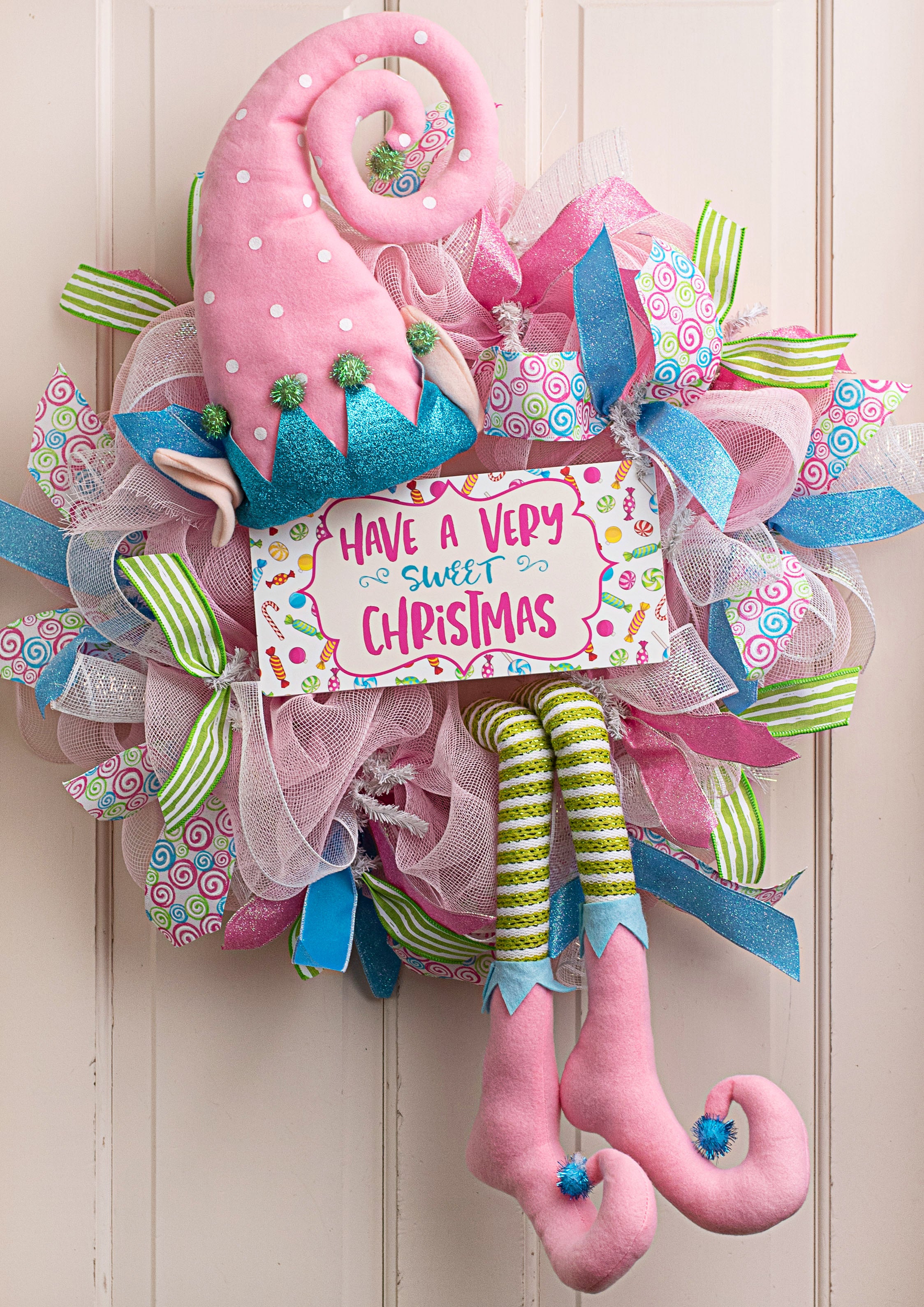 Elf Wreath Accent: Light Pink, Ice Blue, Lime Stripe & Polka Dot (3 Piece) Lifestyle Photo