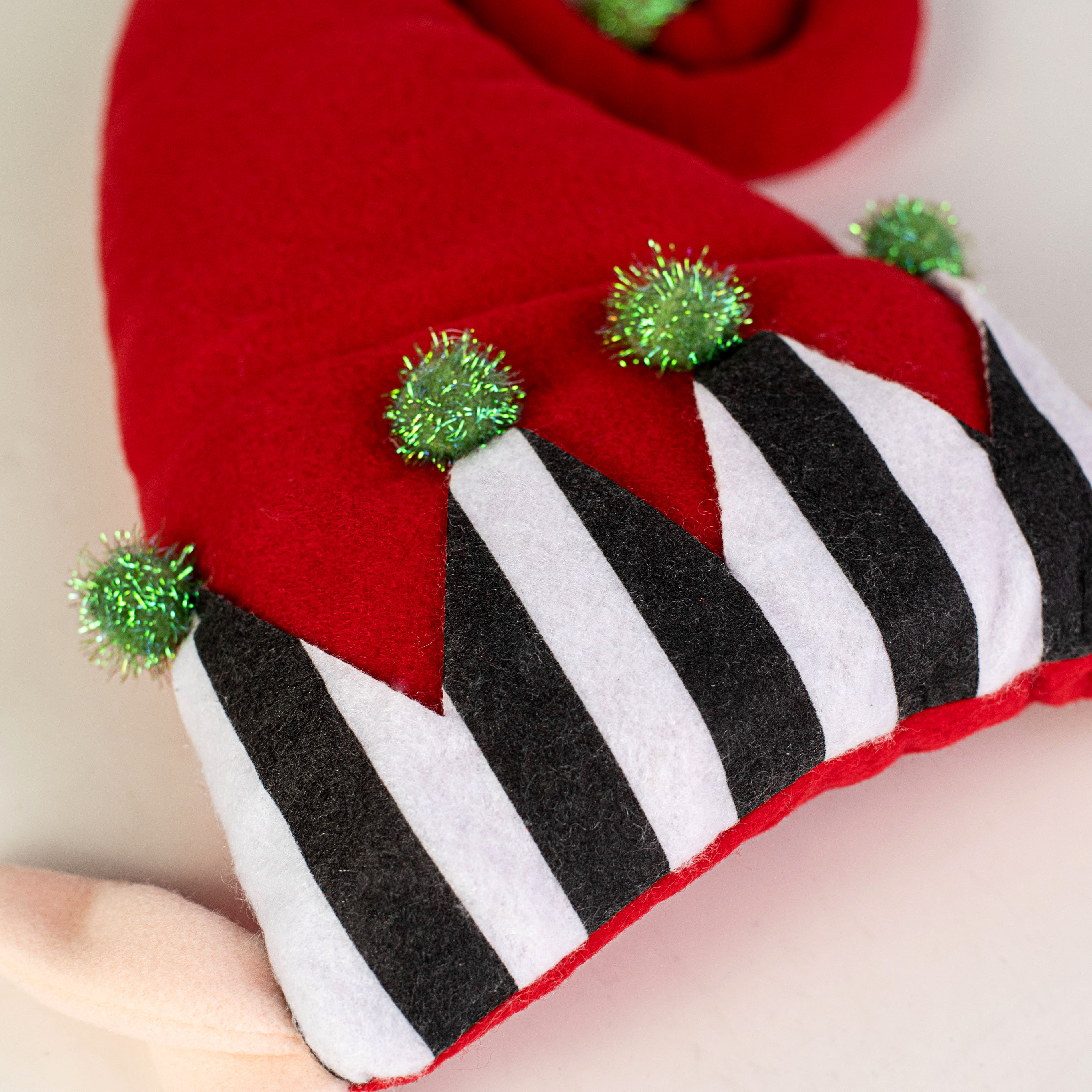 Elf Wreath Accent: Red, Lime, Black, White Stripe (3 Piece) detail photo 3