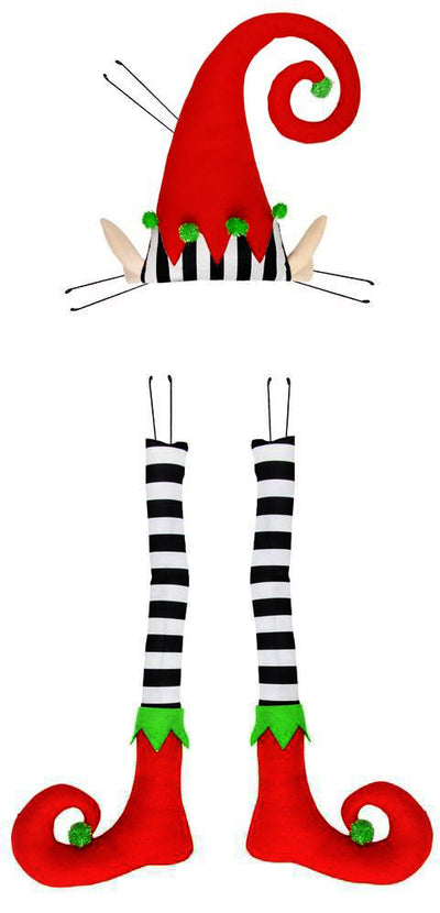 Elf Wreath Accent: Red, Lime, Black, White Stripe (3 Piece) Item Number: XC6226