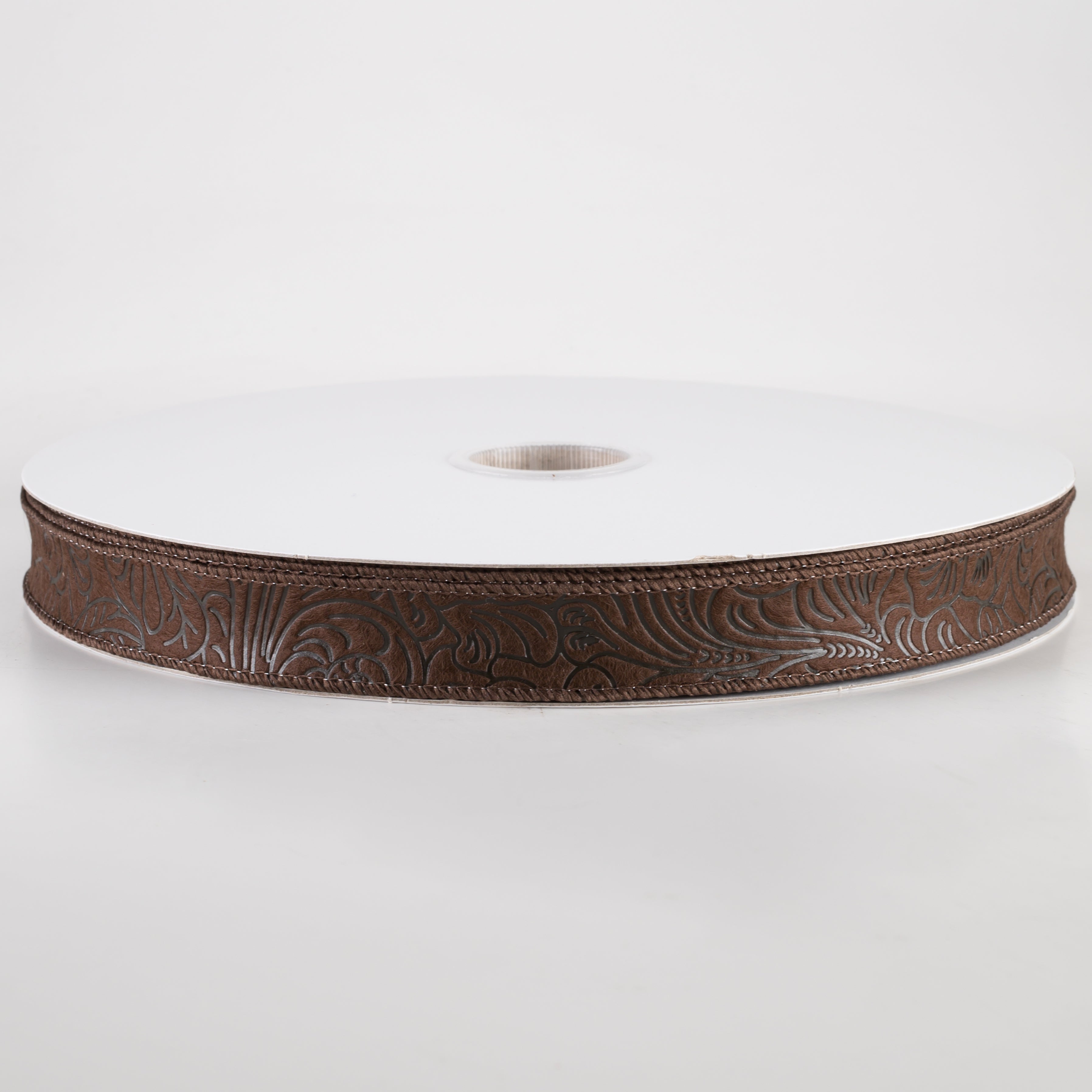 7/8" Embossed Flower Breeze Ribbon: Brown (50 Yards)
