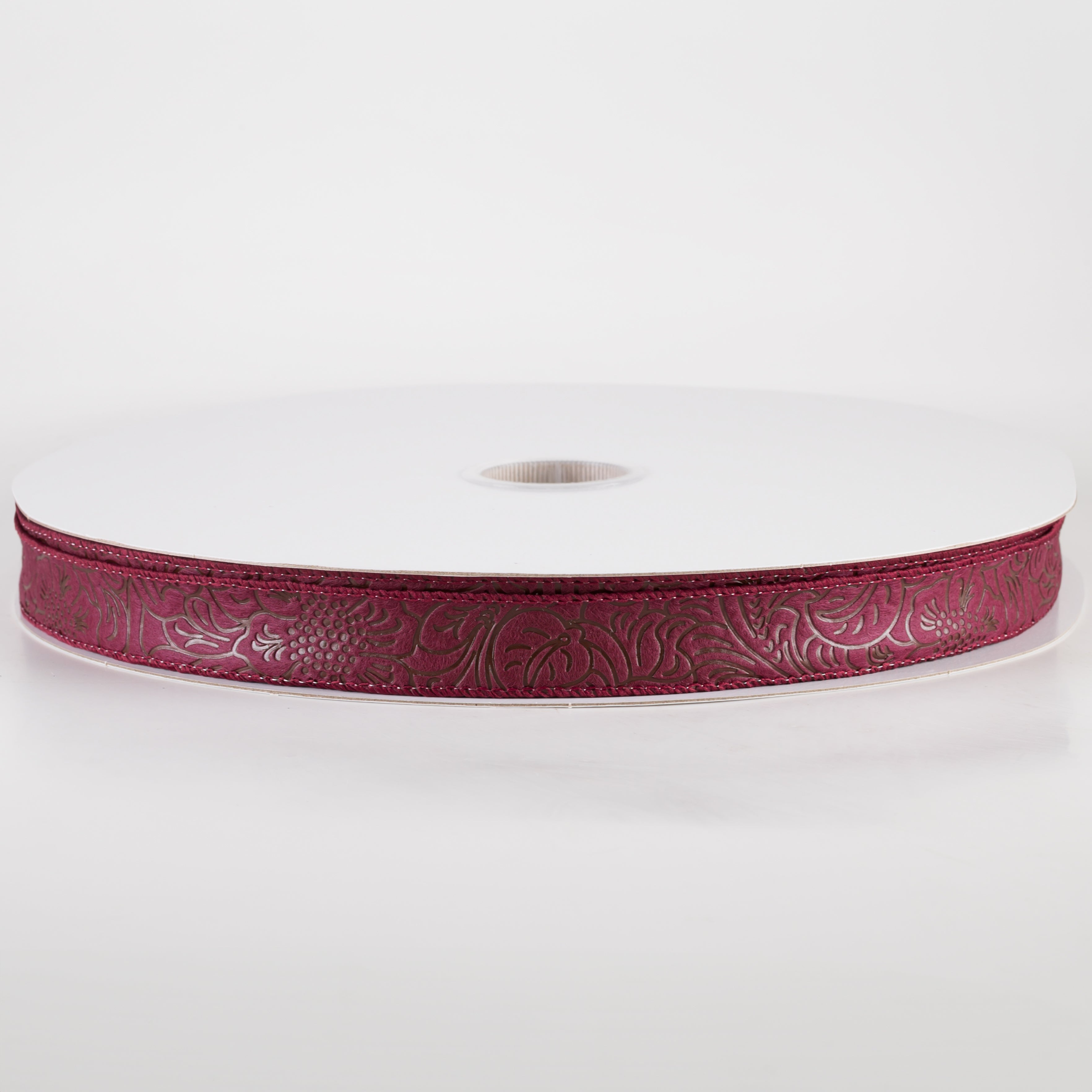 7/8" Embossed Flower Breeze Ribbon: Burgundy (50 Yards)