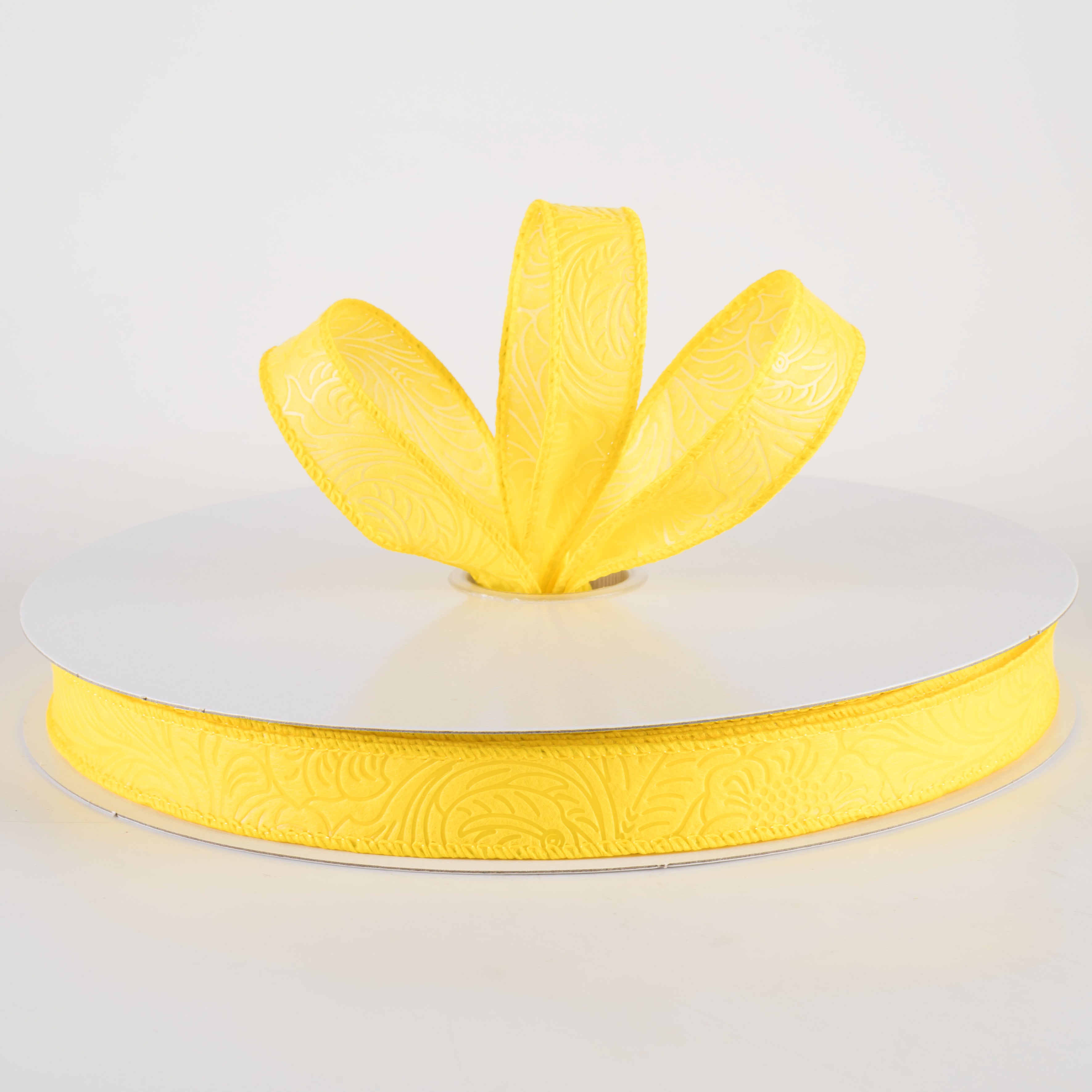 7/8" Embossed Flower Breeze Ribbon: Daffodil Yellow (50 Yards) Lifestyle Photo