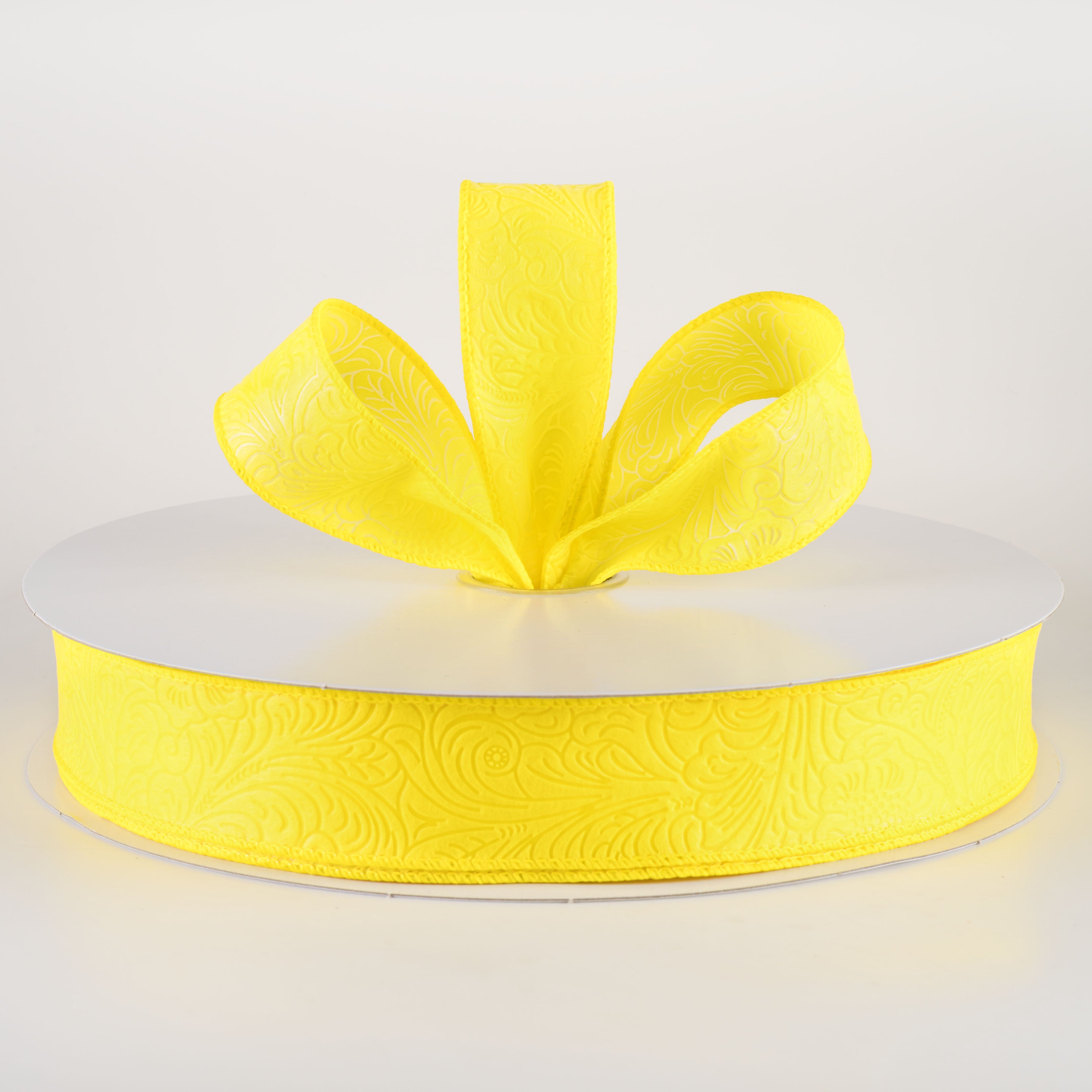 1.5" Embossed Flower Breeze Ribbon: Daffodil Yelow (50 Yards) Lifestyle Photo