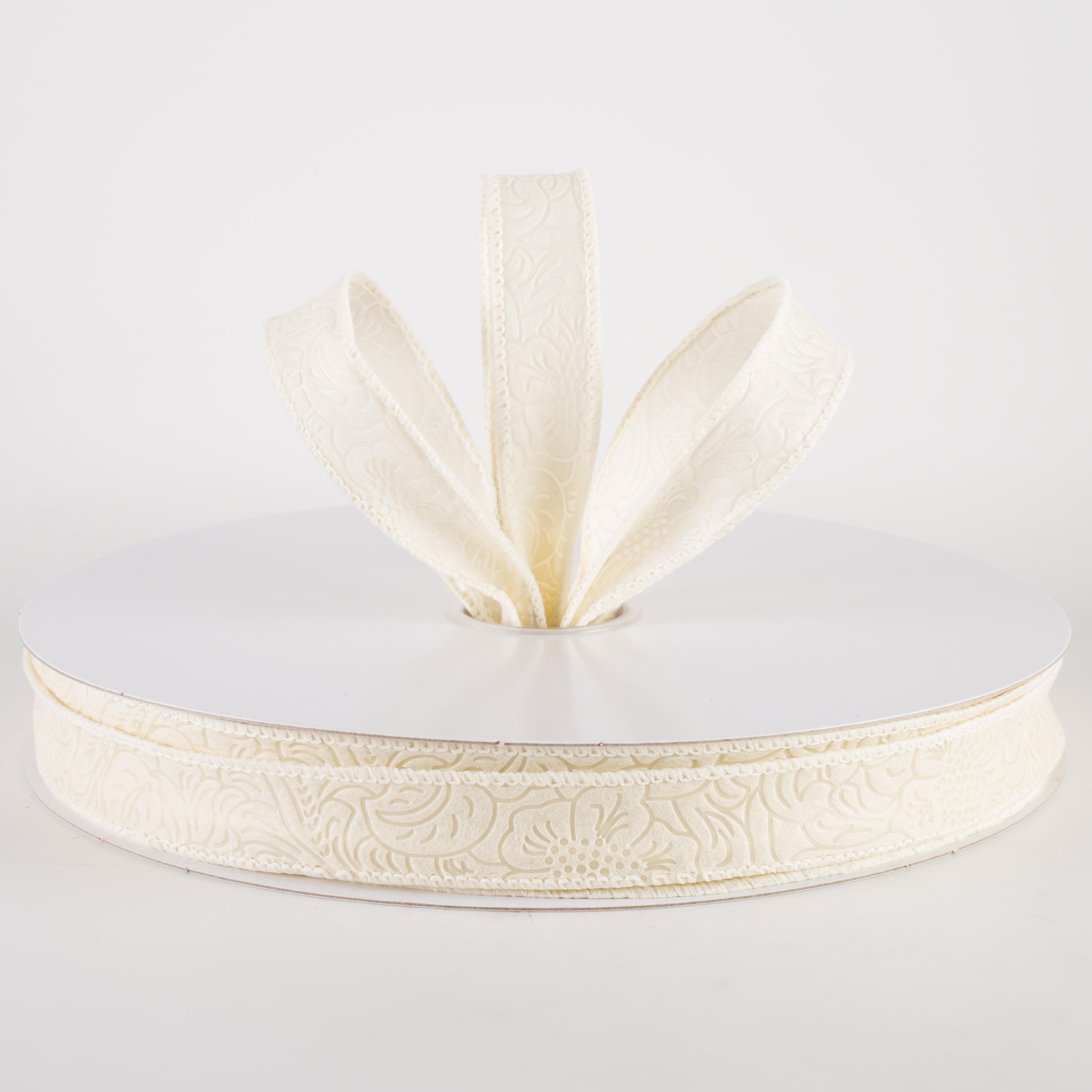 7/8" Embossed Flower Breeze Ribbon: Ivory (50 Yards) Lifestyle Photo