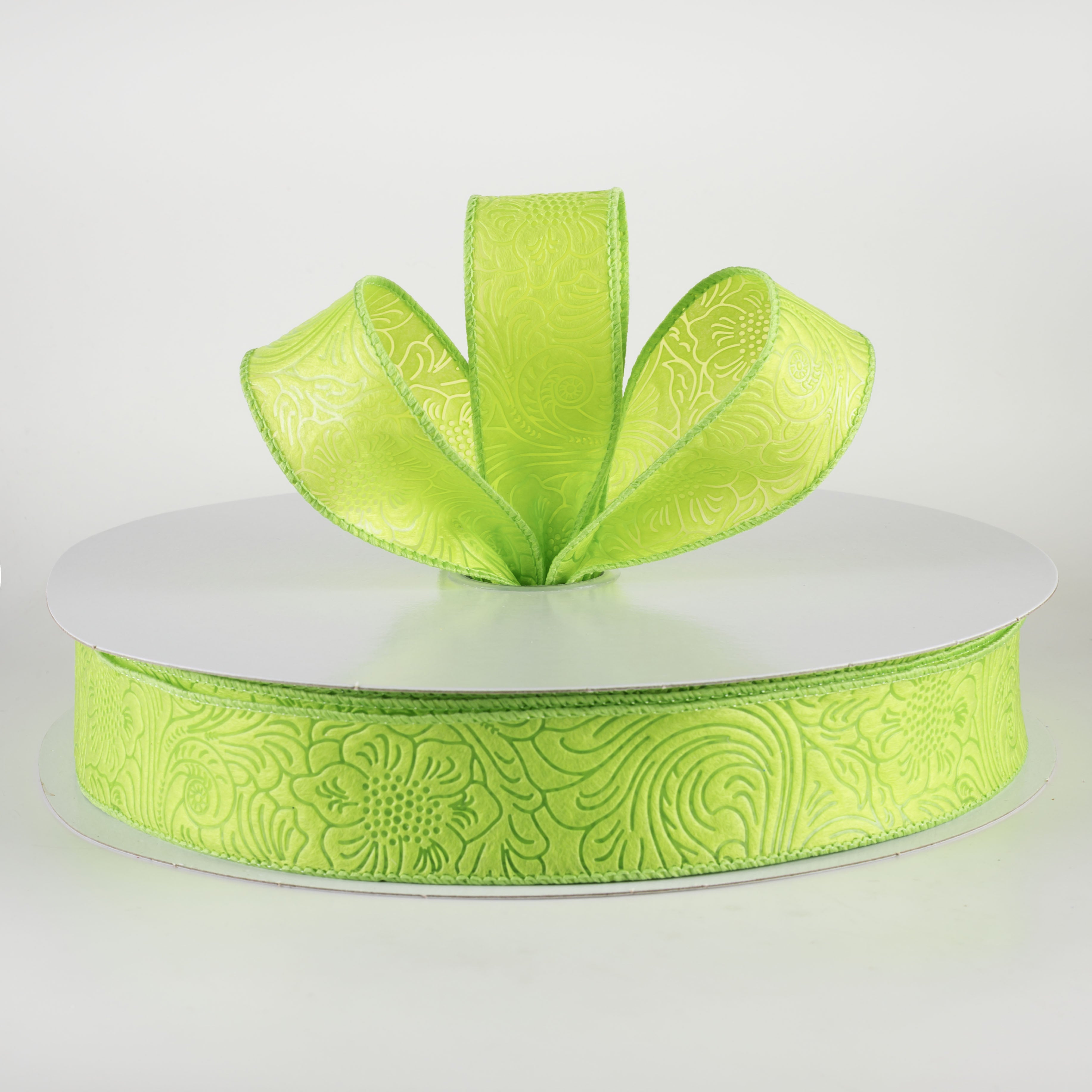 1.5" Embossed Flower Breeze Ribbon: Lime Green (50 Yards) Lifestyle Photo