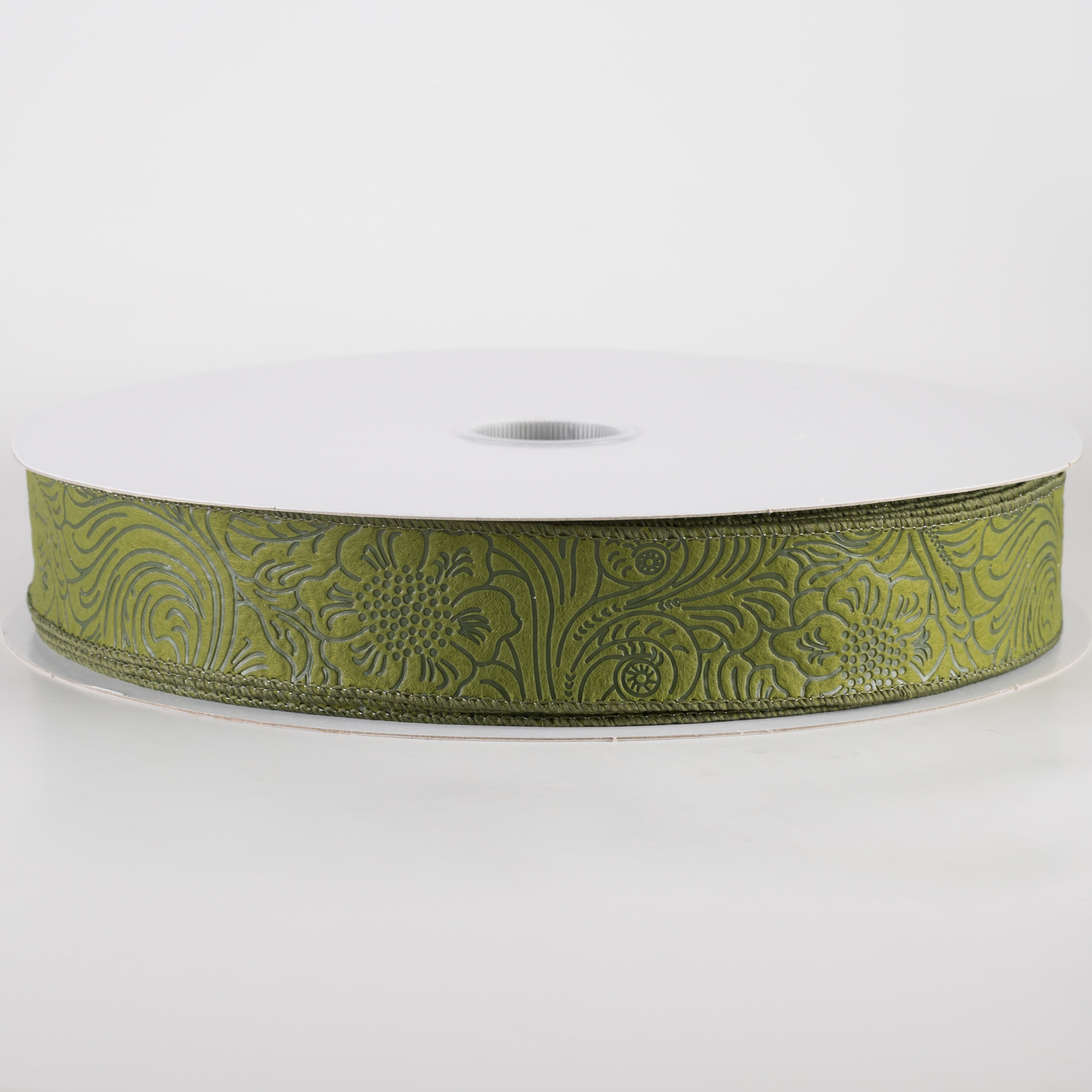 1.5" Embossed Flower Breeze Ribbon: Moss Green (50 Yards)