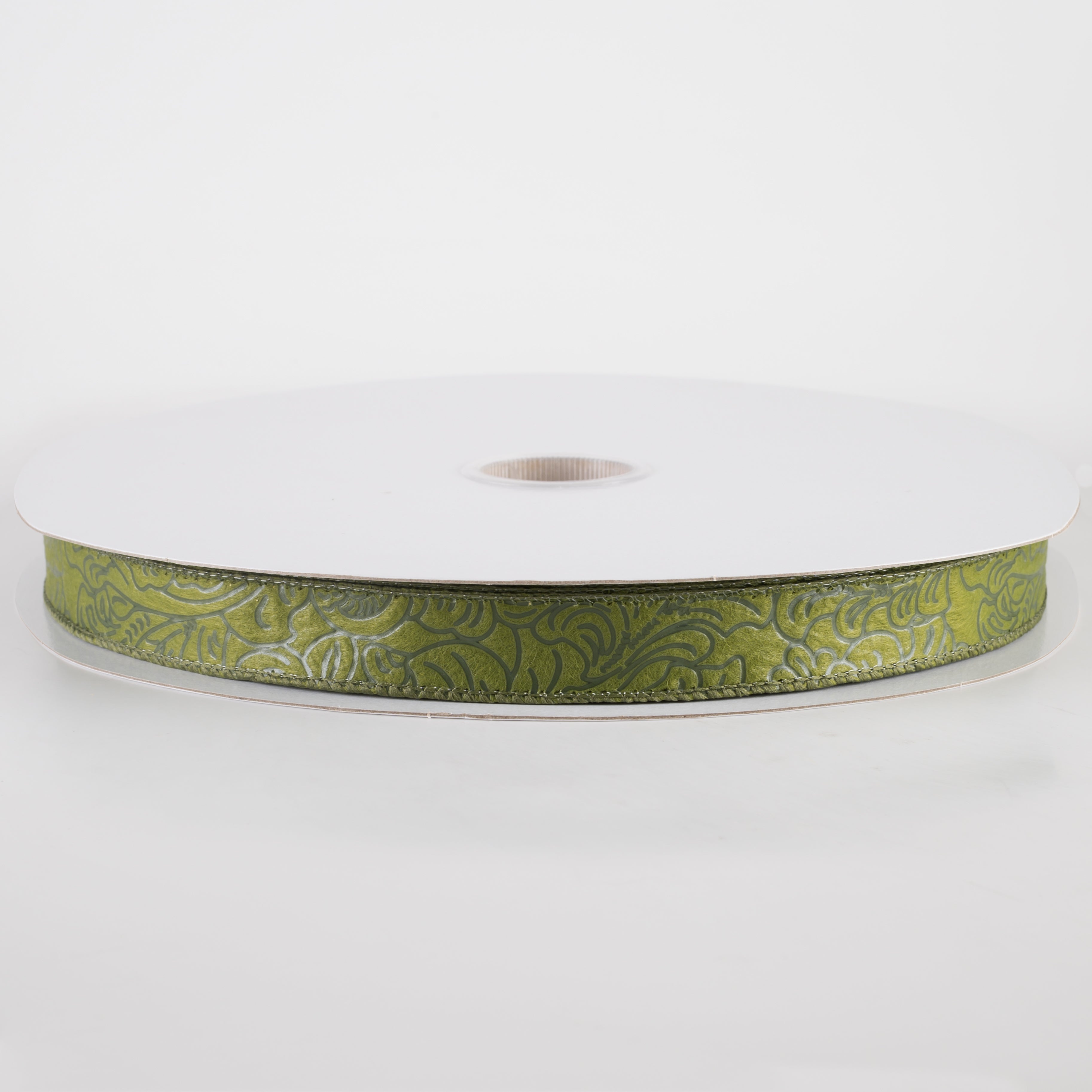 7/8" Embossed Flower Breeze Ribbon: Moss Green (50 Yards)