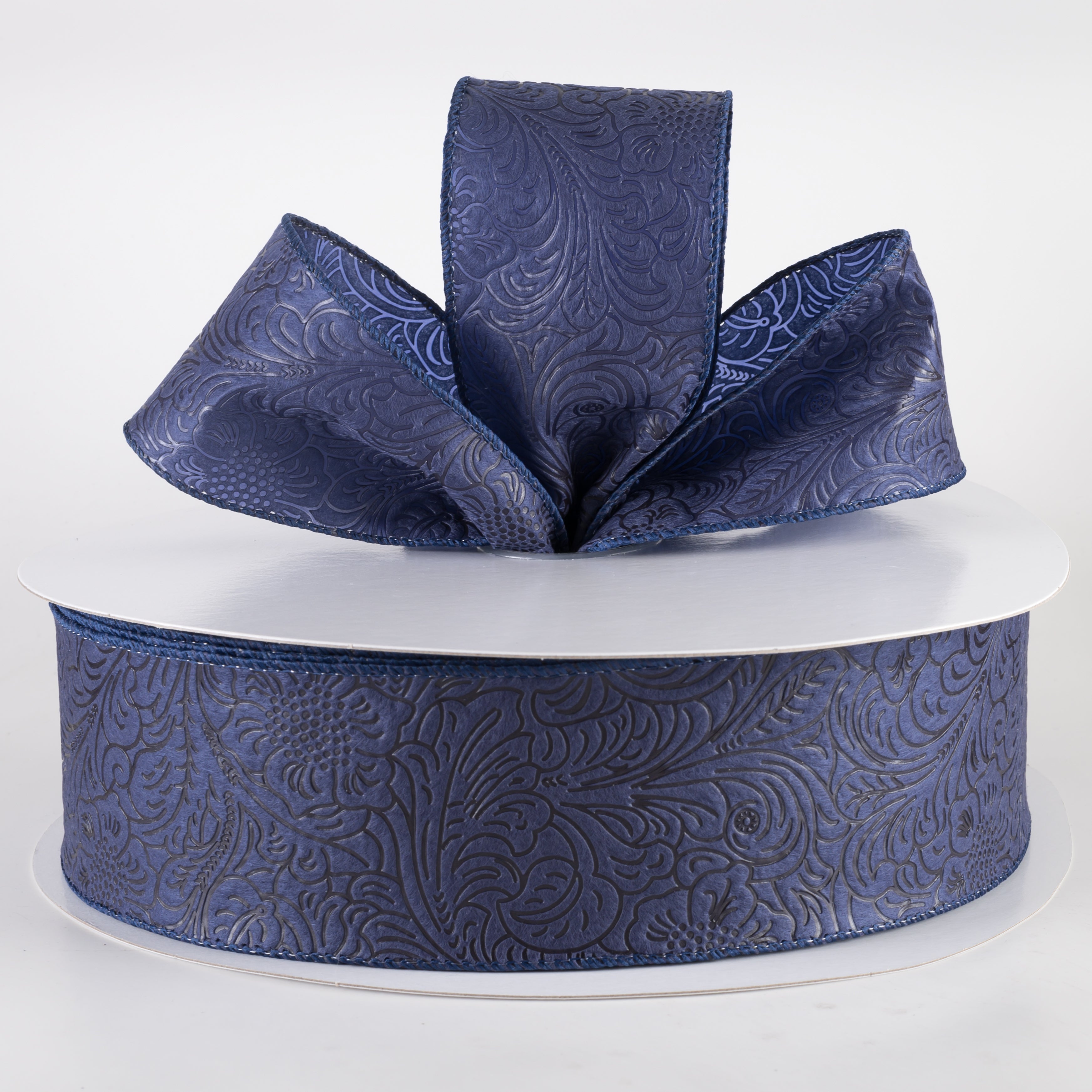2.5" Embossed Flower Breeze Ribbon: Navy Blue (50 Yards) Lifestyle Photo