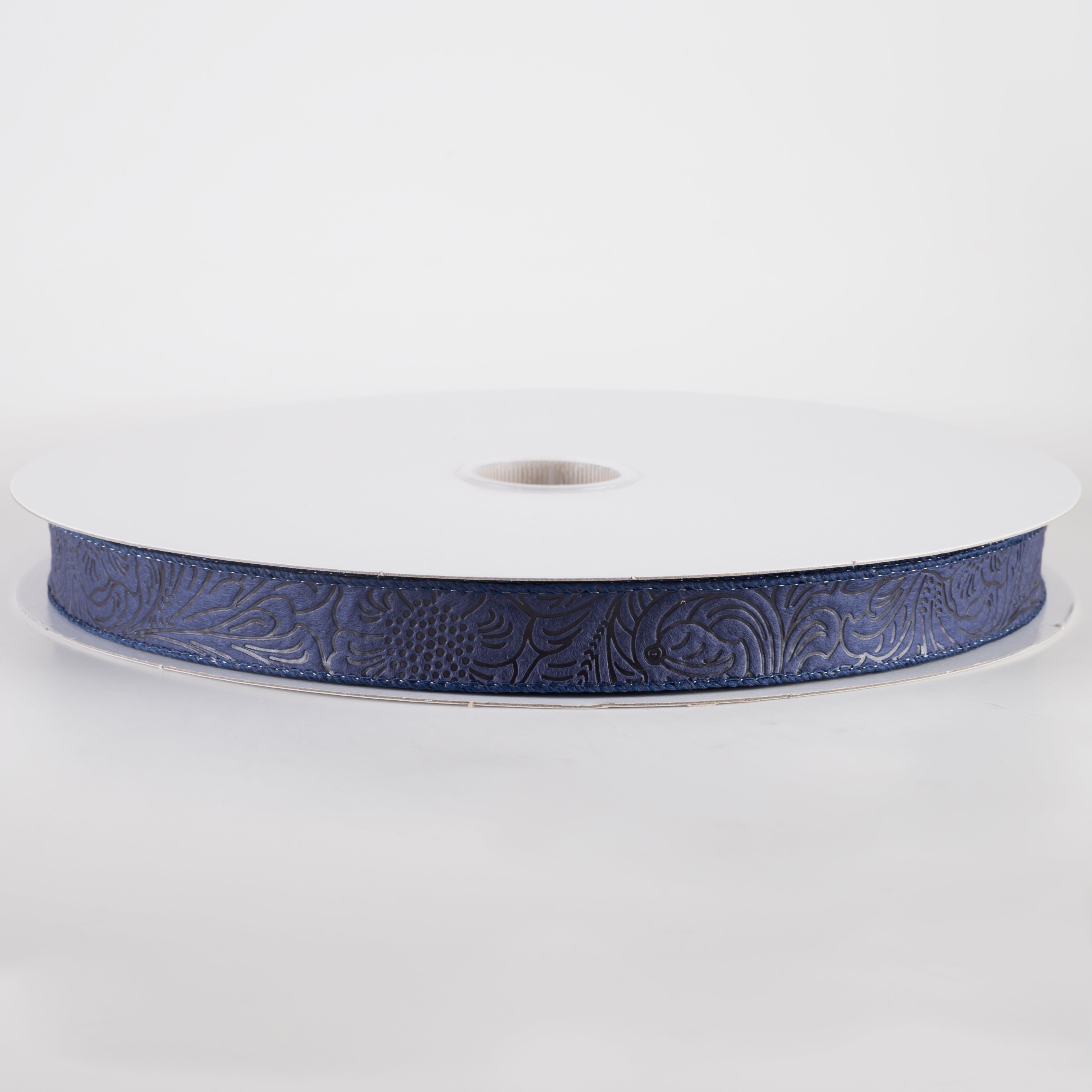 7/8" Embossed Flower Breeze Ribbon: Navy Blue (50 Yards)