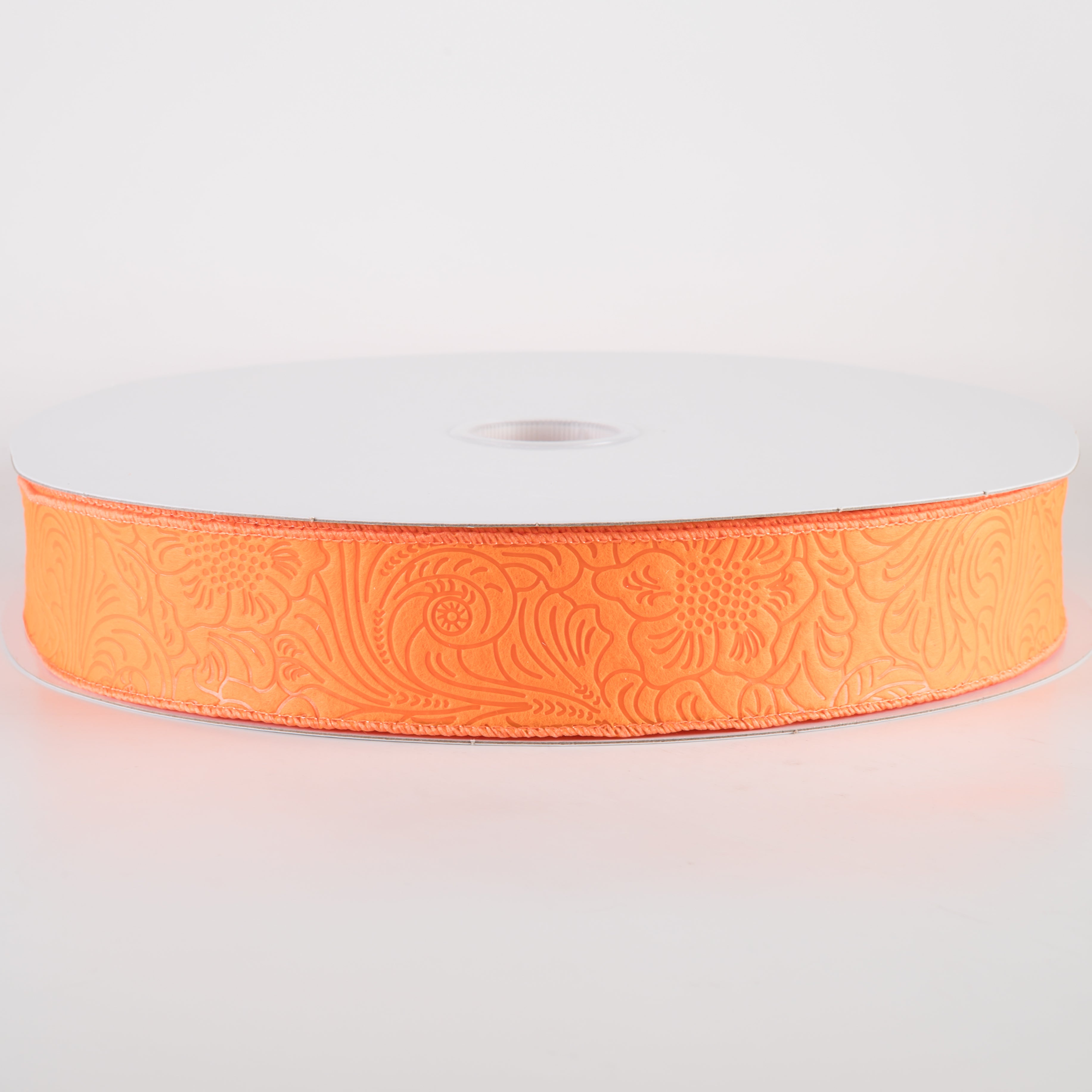 1.5" Embossed Flower Breeze Ribbon: Orange (50 Yards)