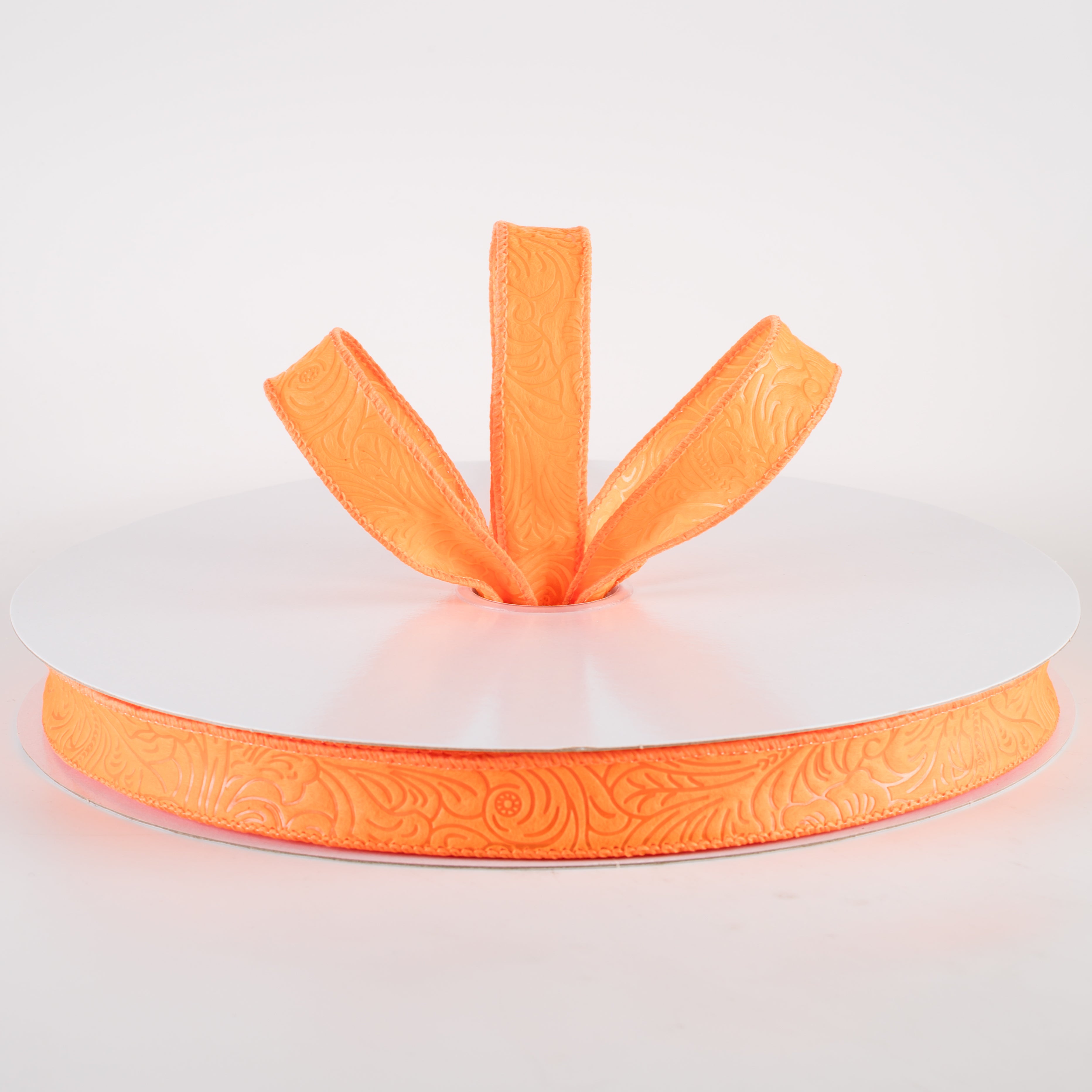 7/8" Embossed Flower Breeze Ribbon: Orange (50 Yards) Lifestyle Photo