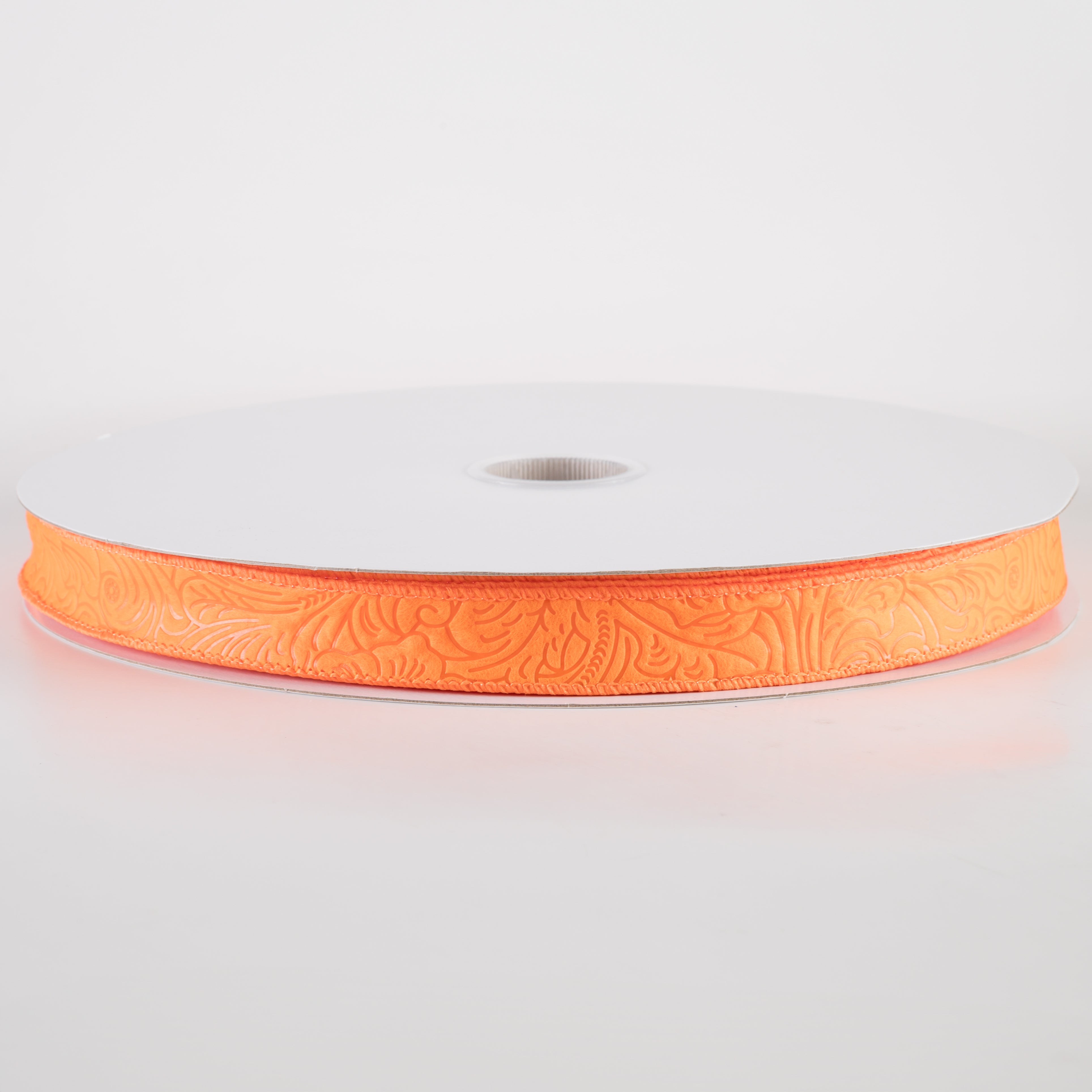 7/8" Embossed Flower Breeze Ribbon: Orange (50 Yards)