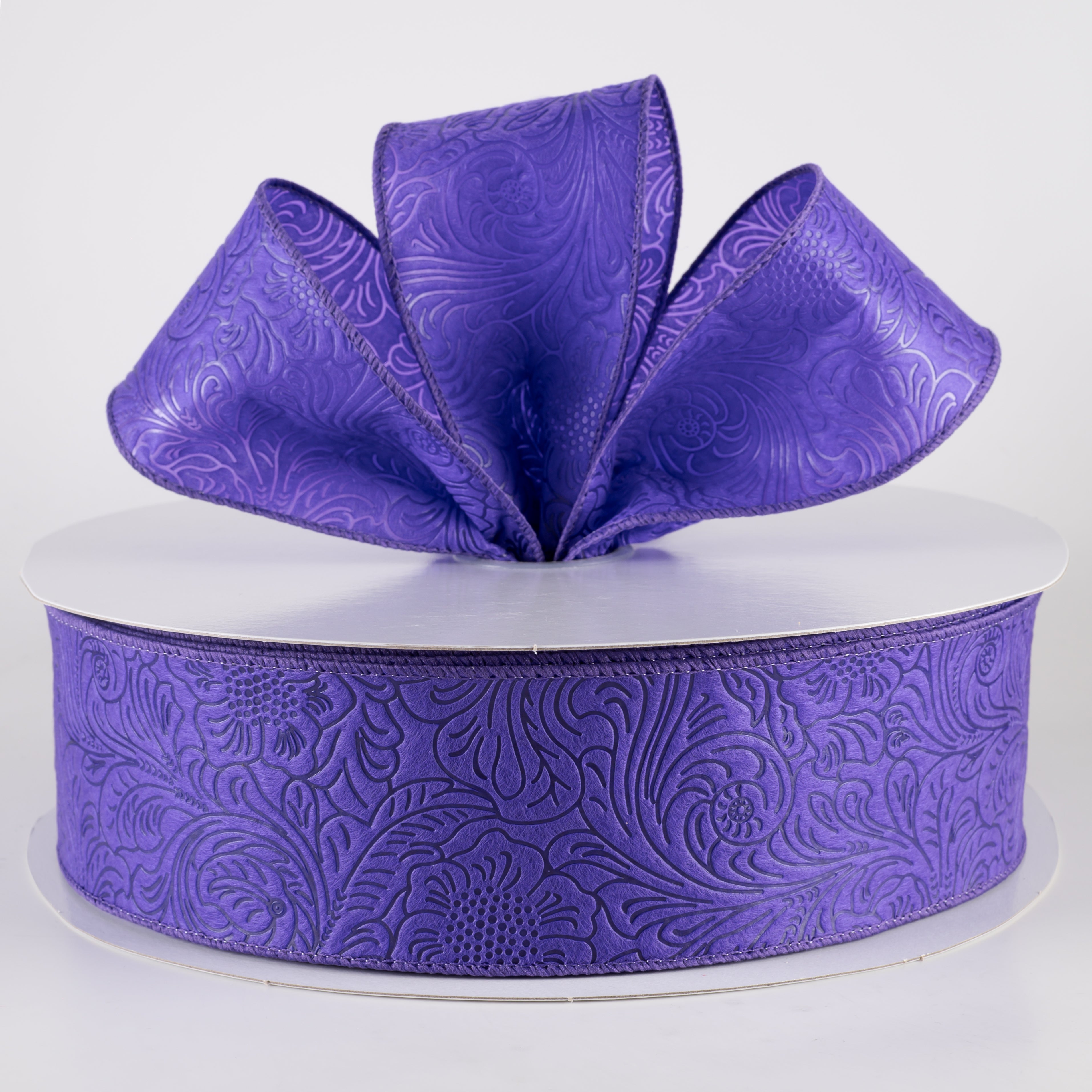 2.5" Embossed Flower Breeze Ribbon: Purple (50 Yards) Lifestyle Photo