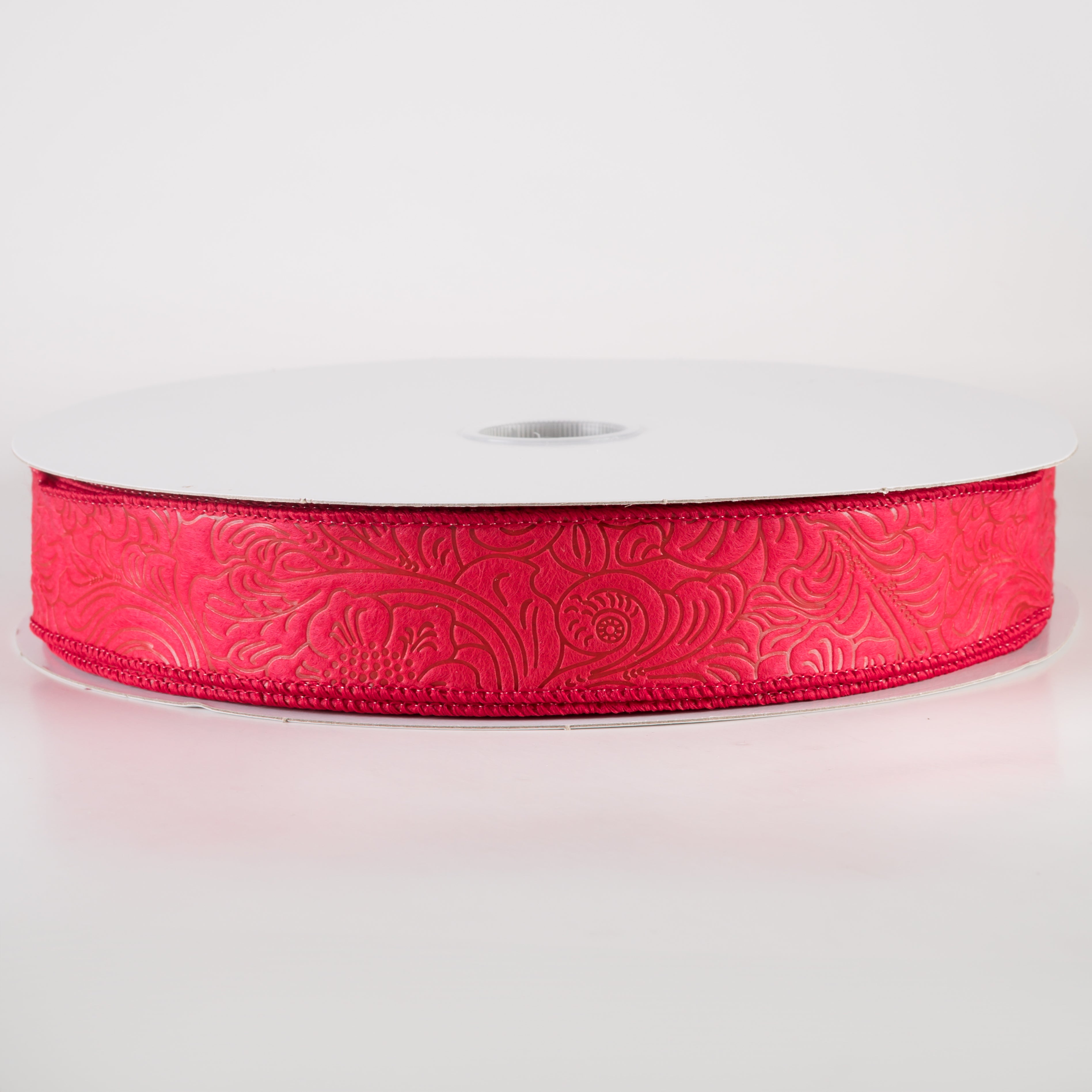 1.5" Embossed Flower Breeze Ribbon: Red (50 Yards)