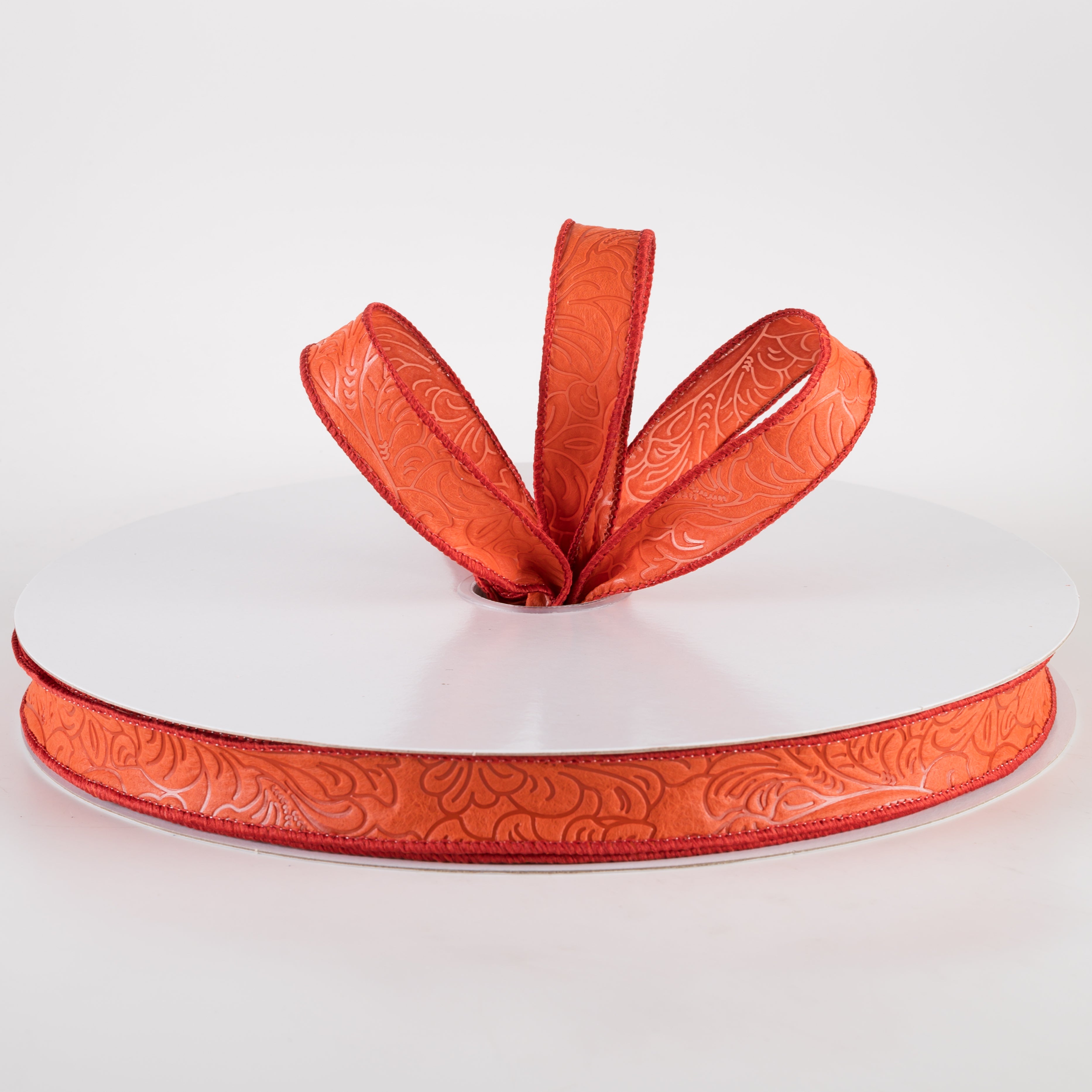 7/8" Embossed Flower Breeze Ribbon: Rust (50 Yards) Lifestyle Photo