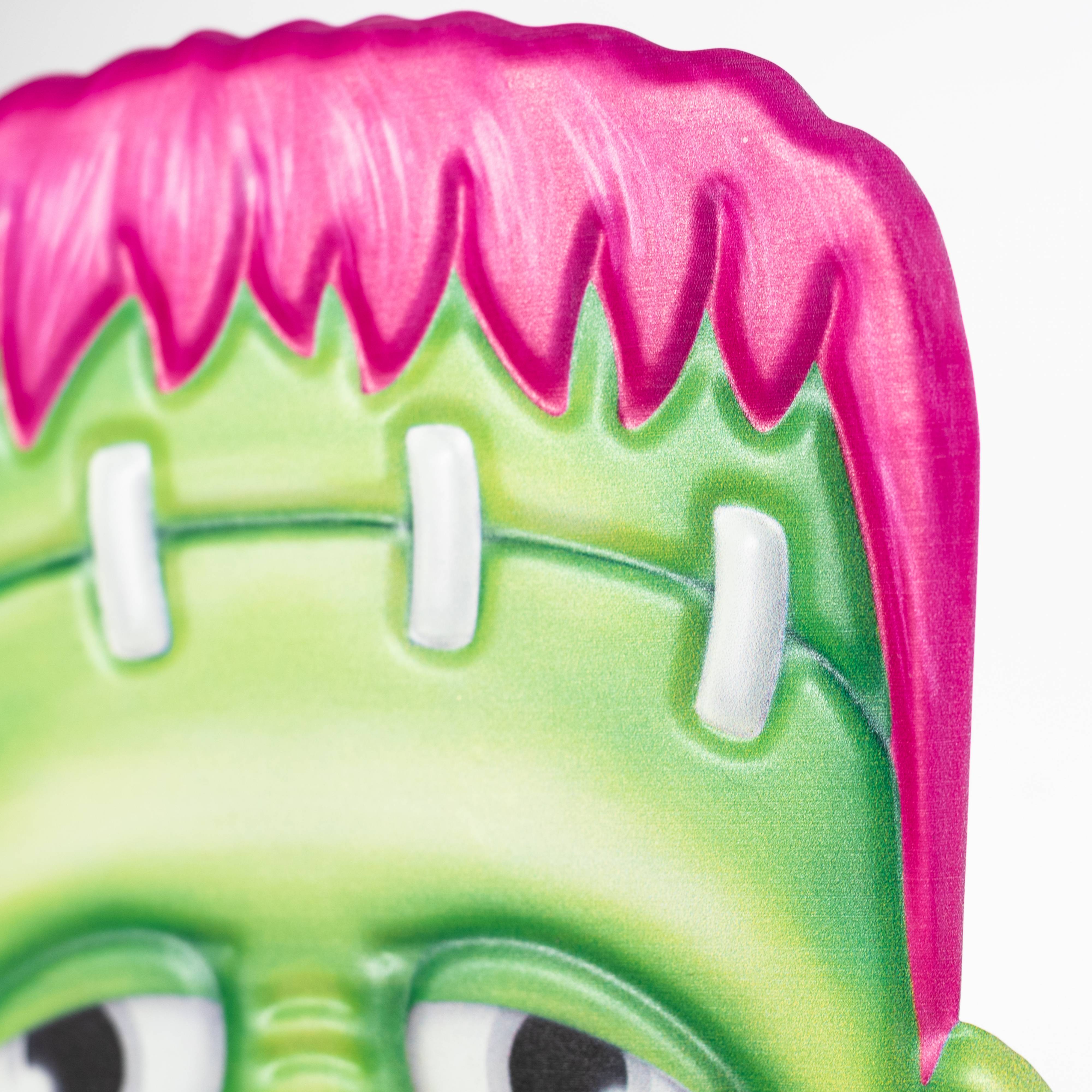 10" Embossed Metal Frankenstein Head Decoration: Pink detail photo 3