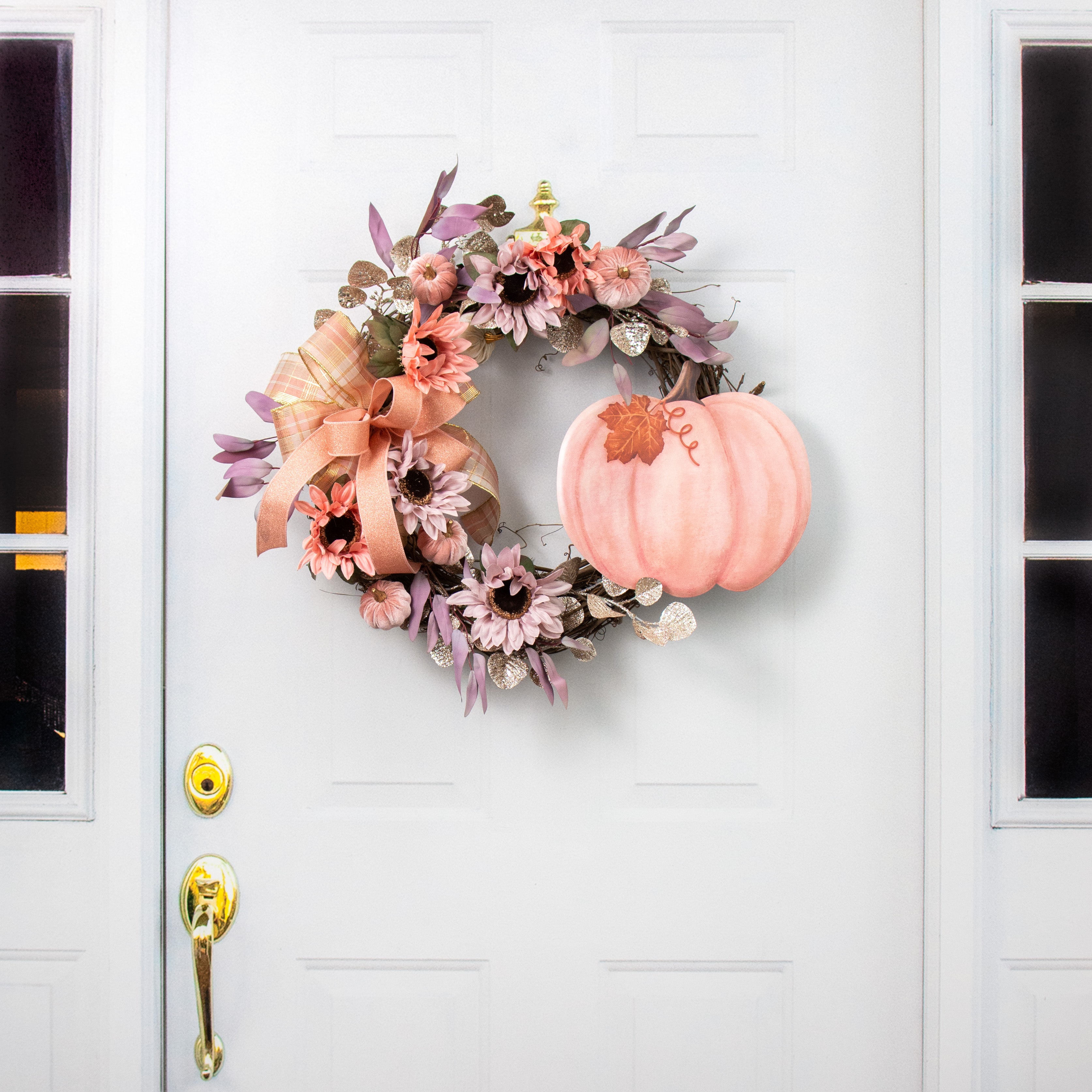 12" Embossed Metal Pumpkin Hanger: Dusty Rose detail photo 5