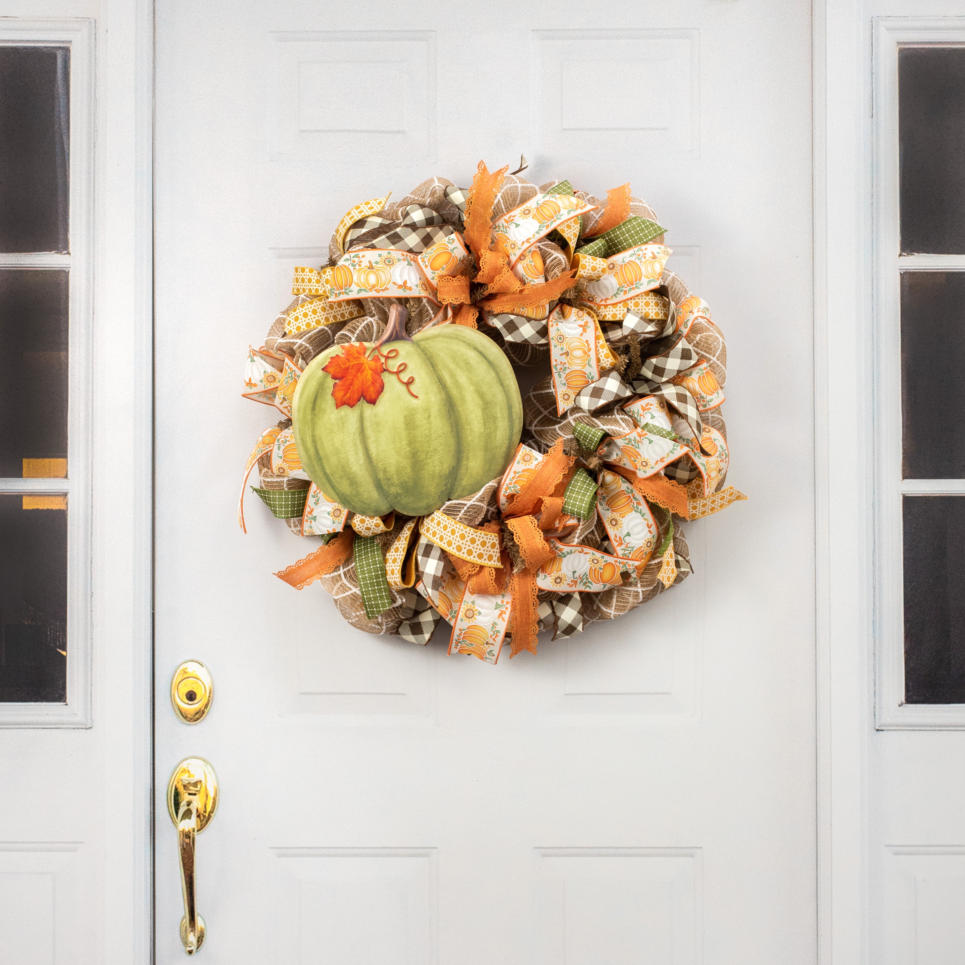 12" Embossed Metal Pumpkin Hanger: Moss detail photo 5