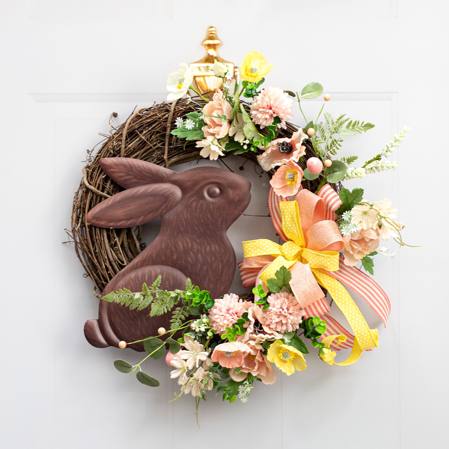 12" Embossed Metal Sign: Chocolate Bunny Lifestyle Photo