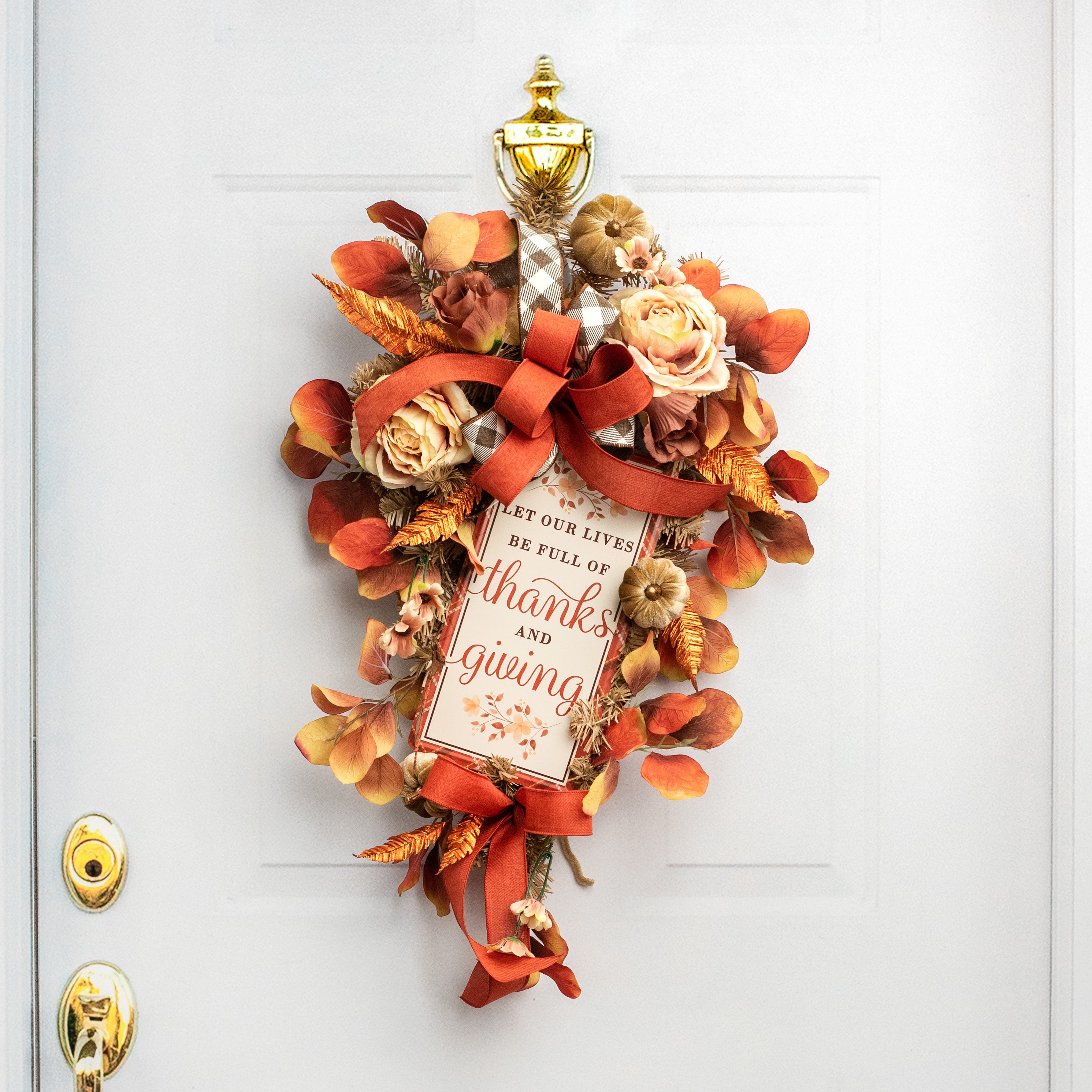 12" Embossed Metal Sign: Lives Full of Thanks and Giving Lifestyle Photo