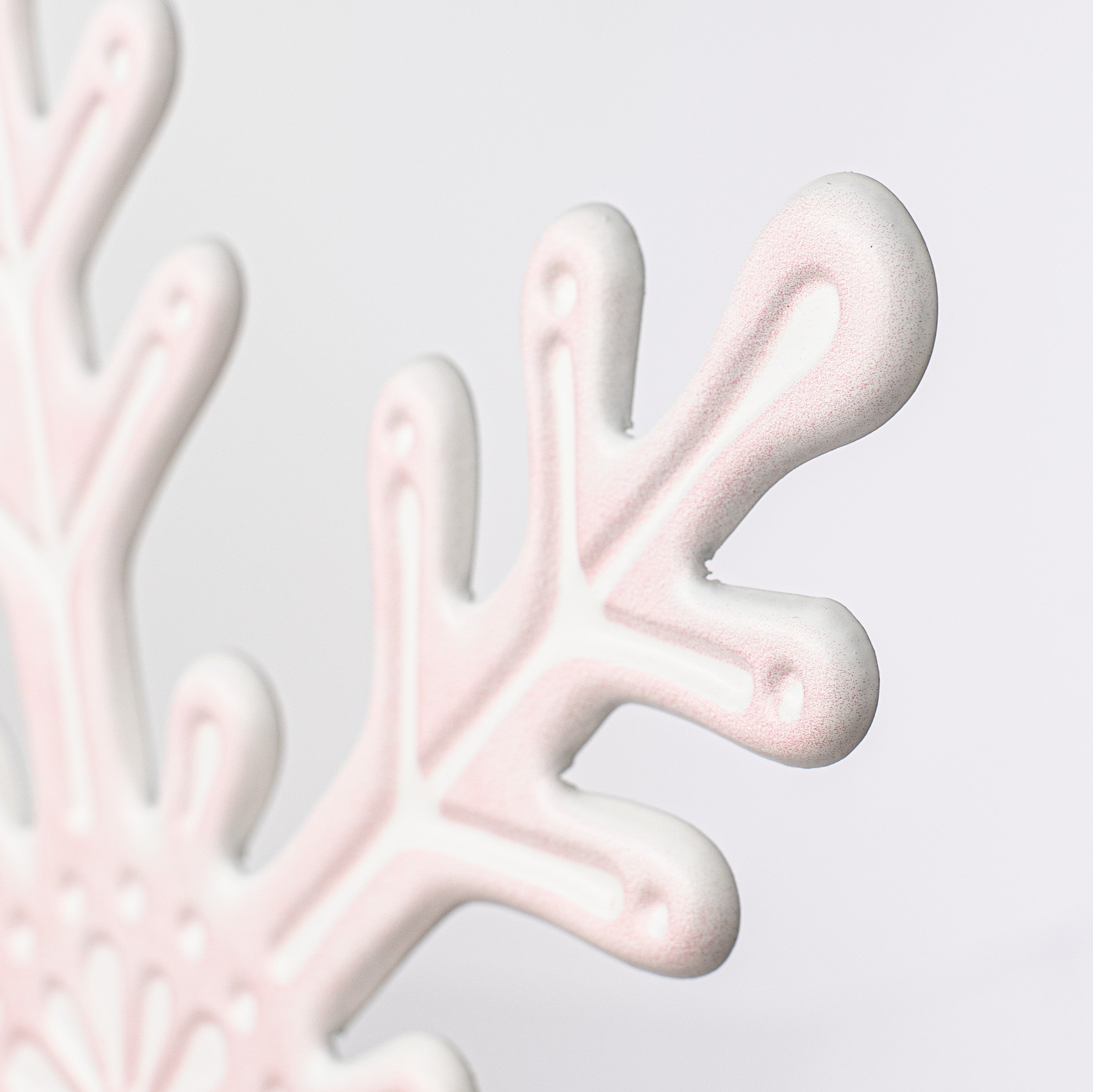 12" Embossed Metal Snowflake Hanger: Pale Pink & White detail photo 3