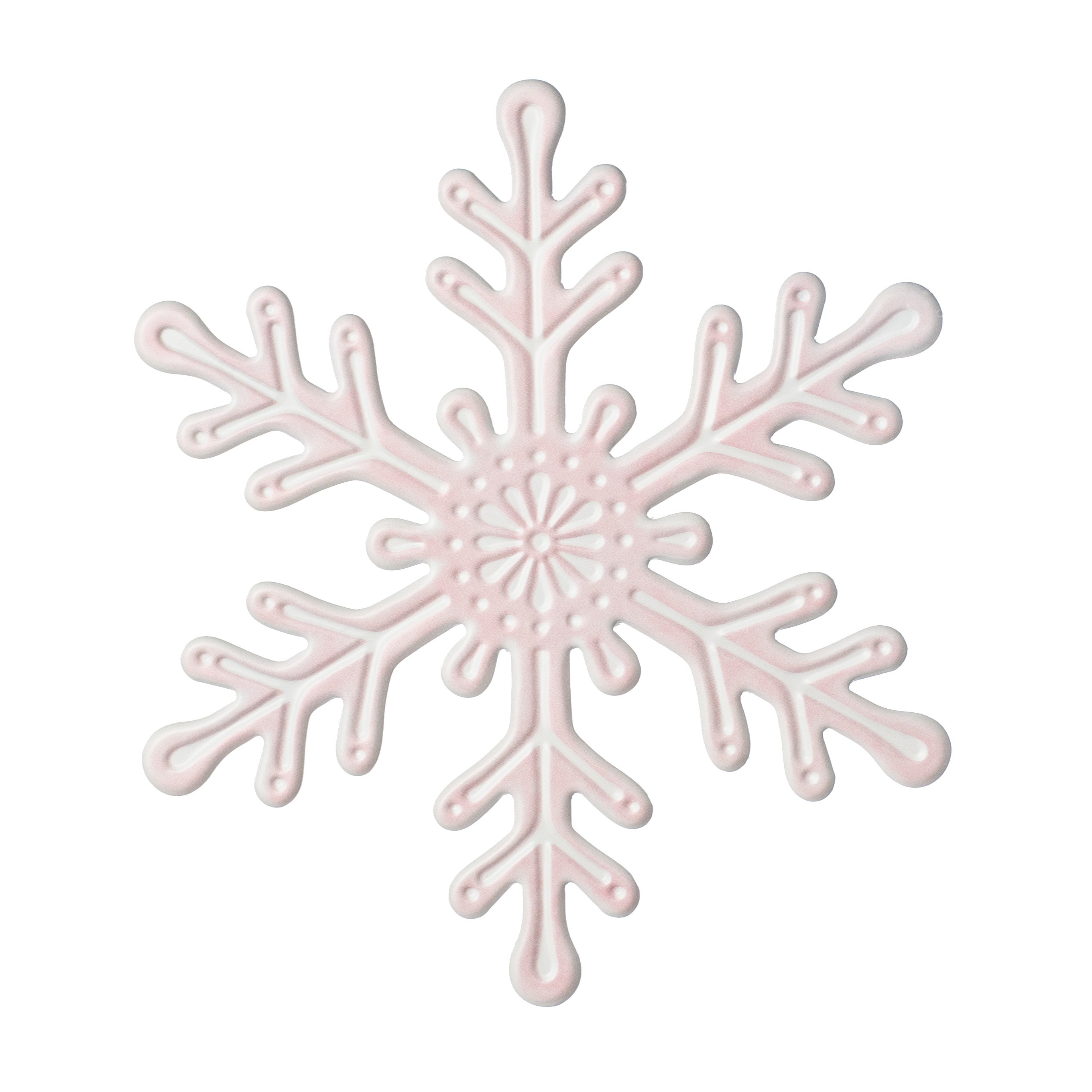 12" Embossed Metal Snowflake Hanger: Pale Pink & White Item Number: MD120073