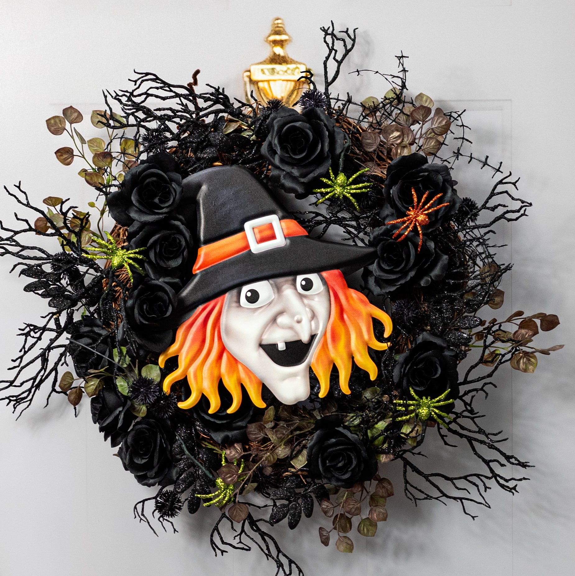 12" Embossed Metal Witch Head Decoration: Orange Lifestyle Photo