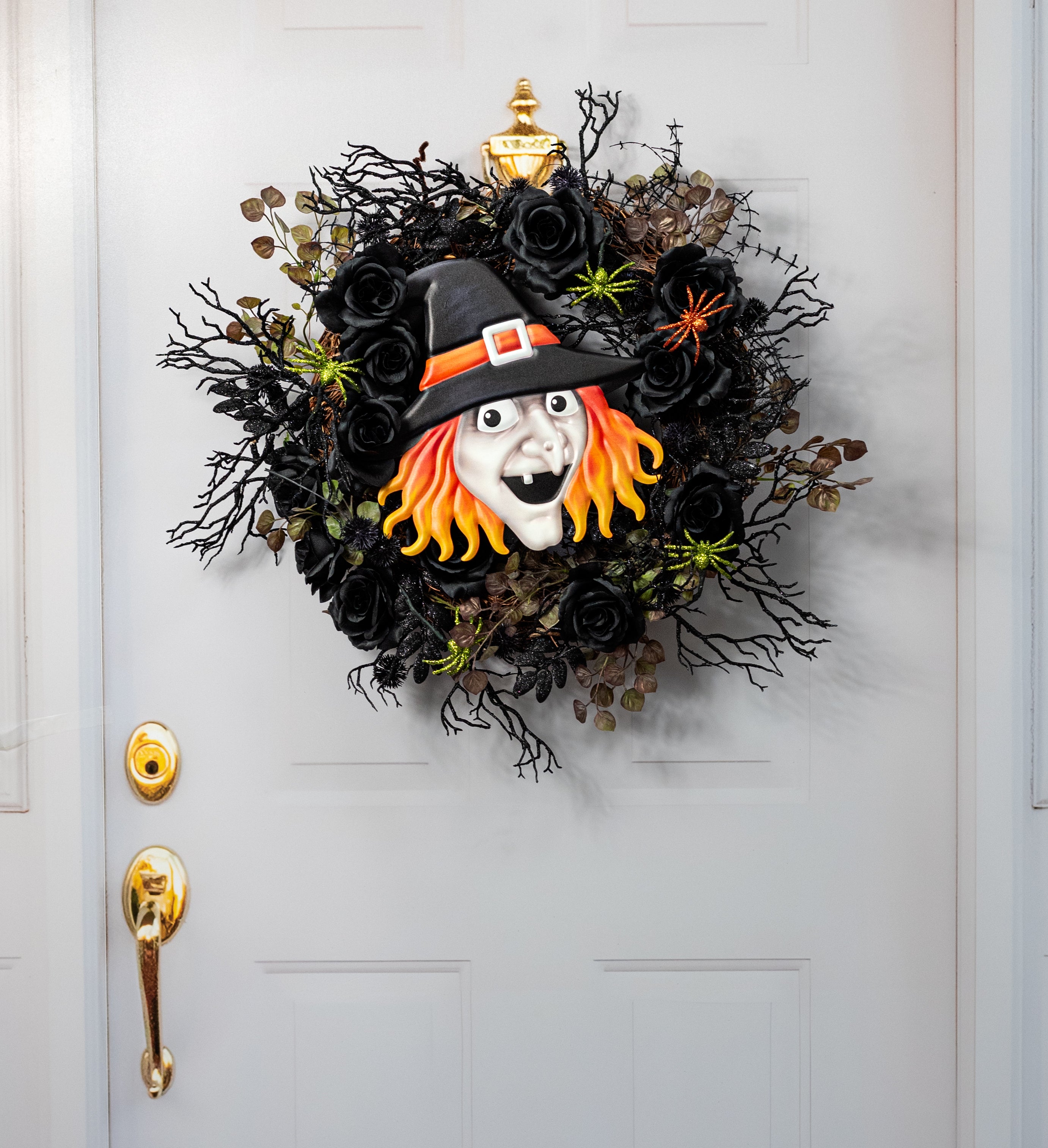 12" Embossed Metal Witch Head Decoration: Orange detail photo 4
