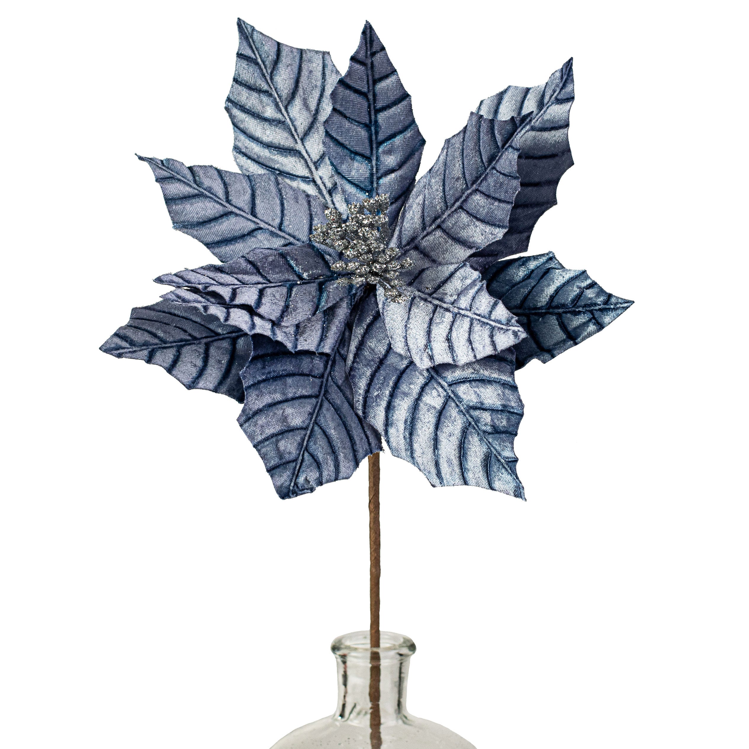 22" Embossed Poinsettia Stem: Blue Item Number: 131082