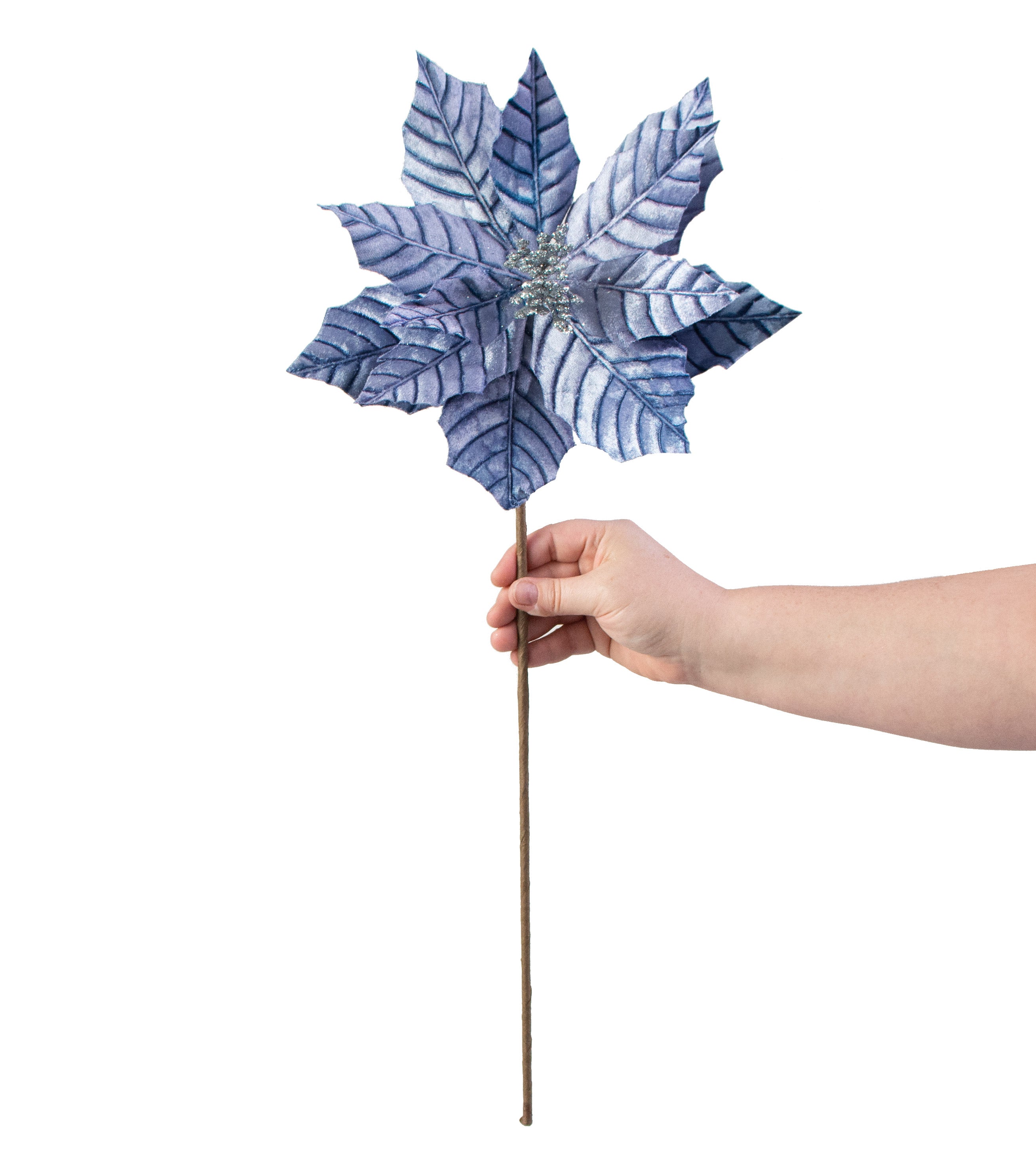 22" Embossed Poinsettia Stem: Blue detail photo 3