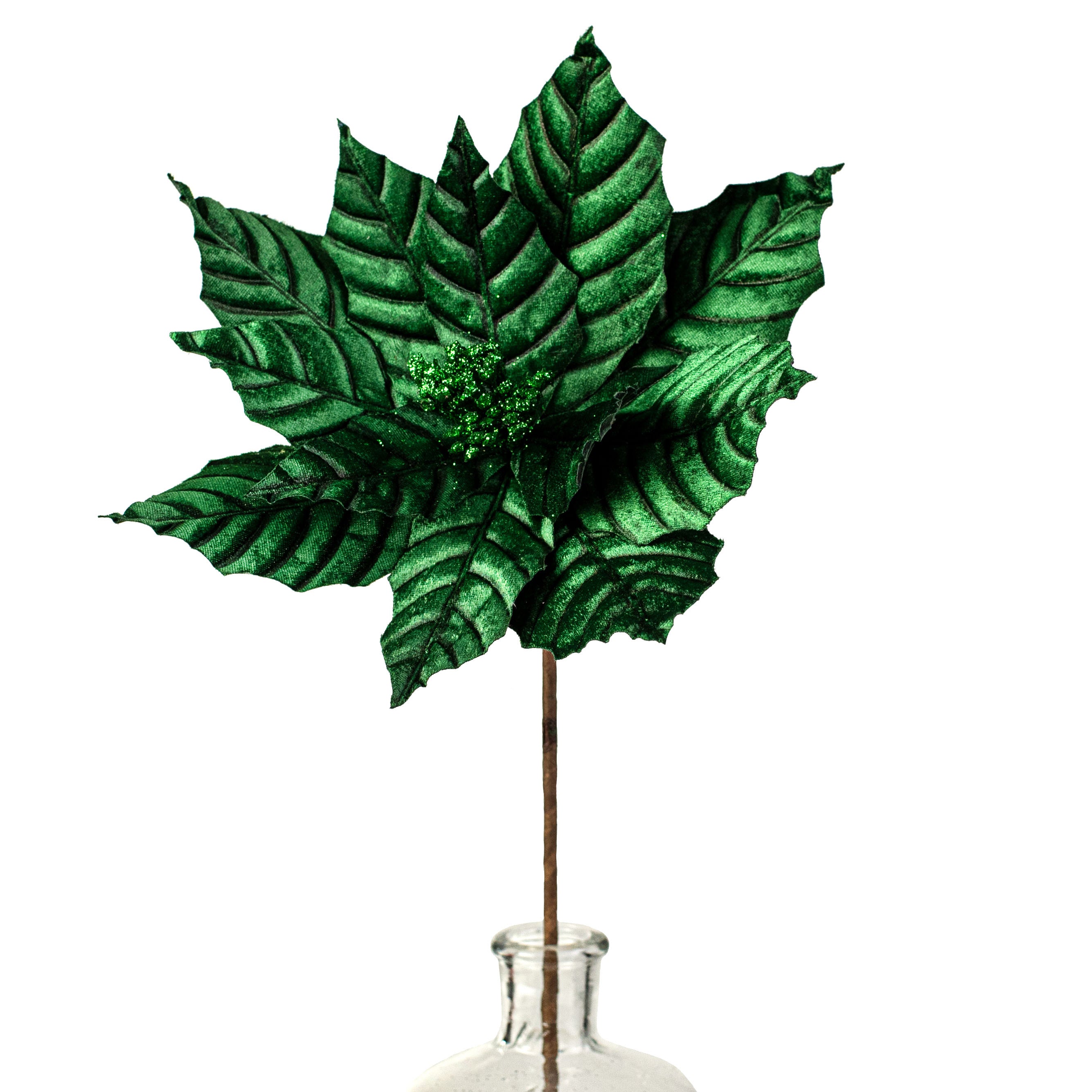 22" Embossed Poinsettia Stem: Emerald Item Number: 131077
