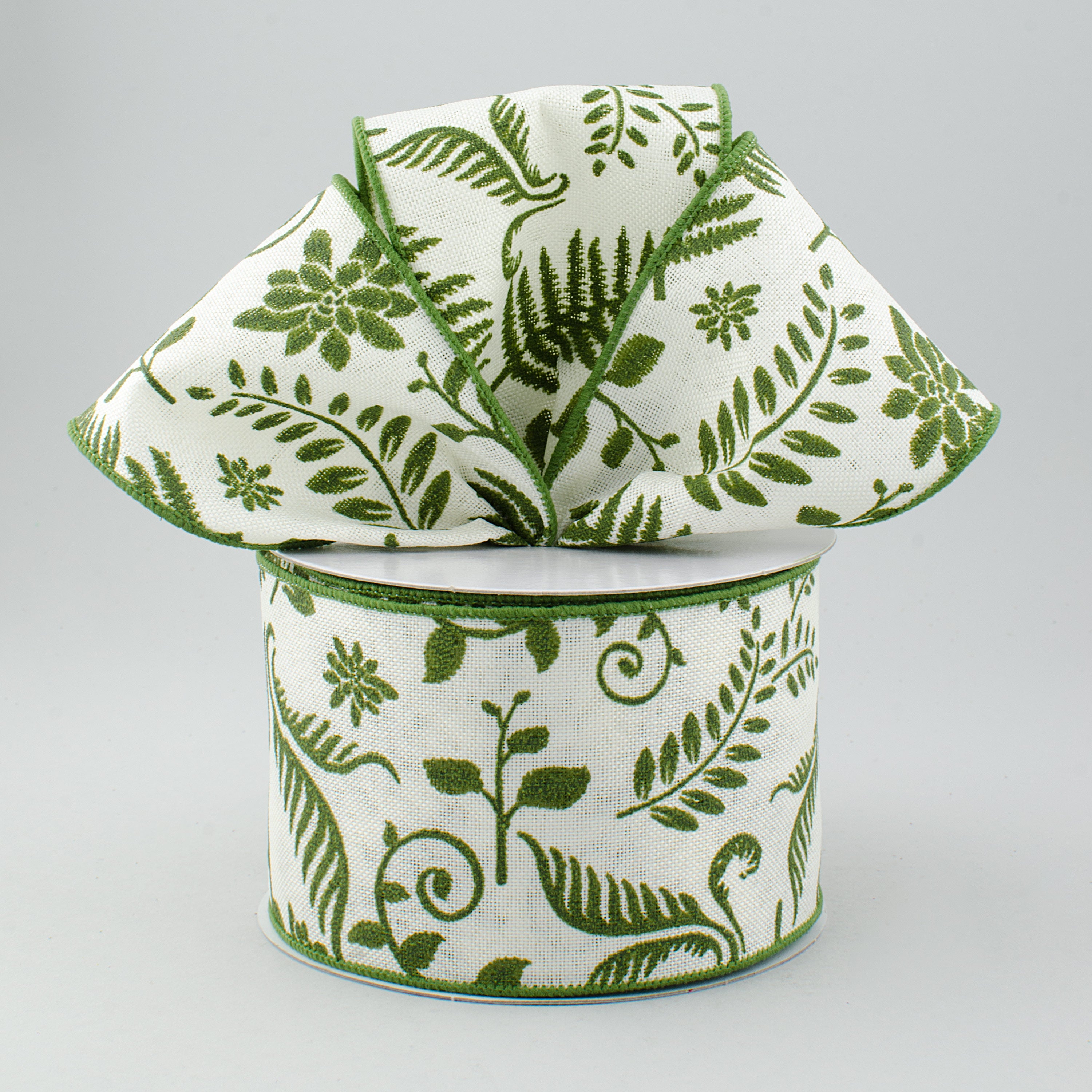 2.5" Embroidered Greenery Ribbon: Ivory & Green (10 Yards) Lifestyle Photo