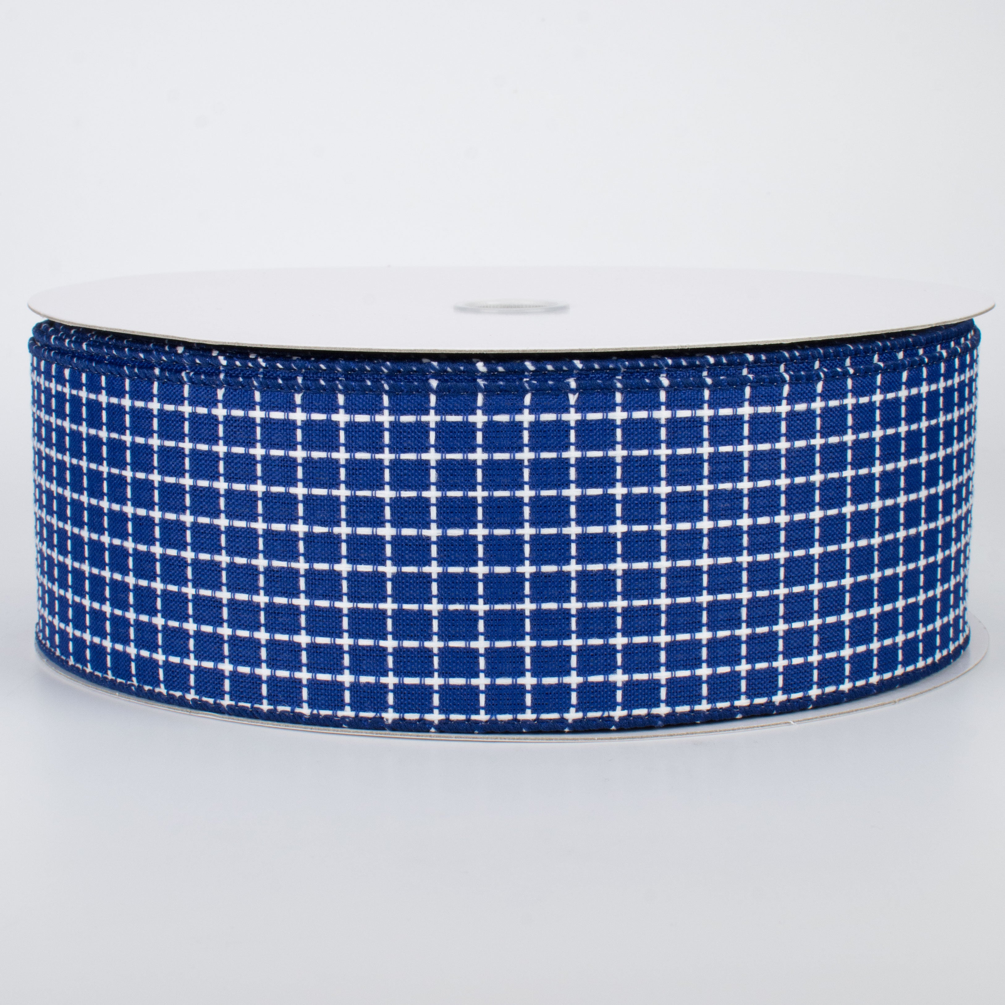 2.5" Embroidered Stitched Squares Ribbon: Royal Blue (50 Yards)