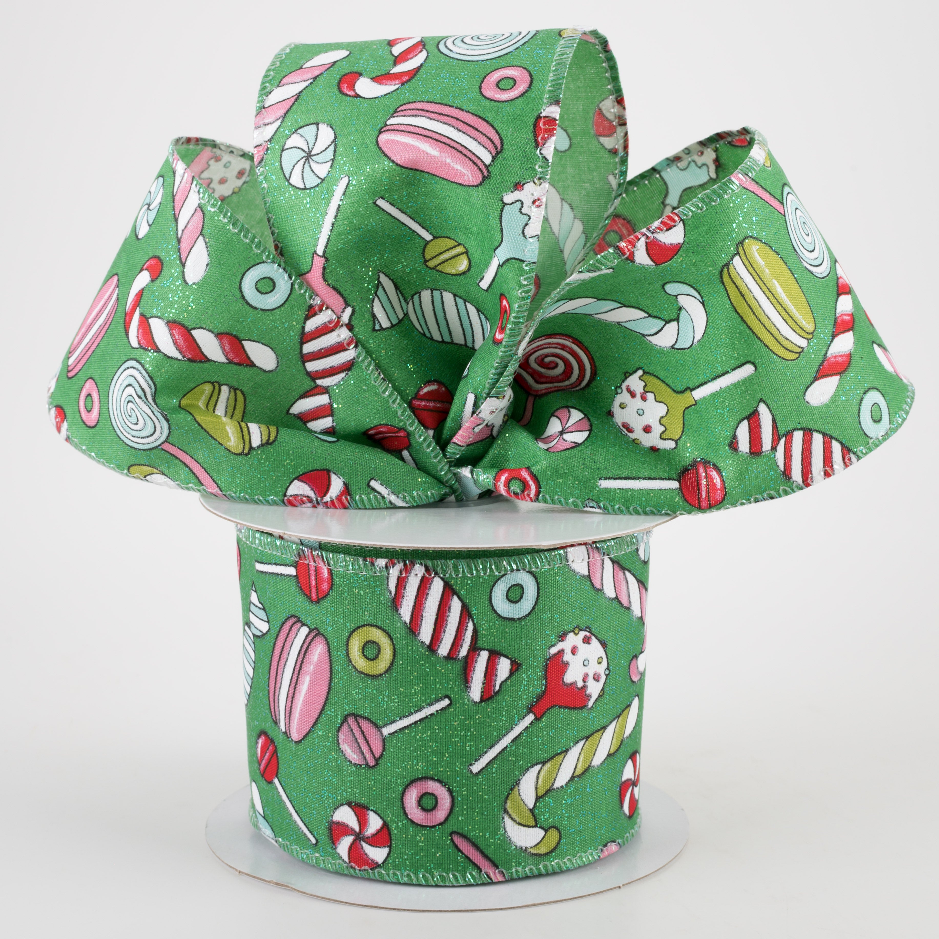 2.5" Emerald Glitter Satin Christmas Treats Ribbon (10 Yards) Lifestyle Photo