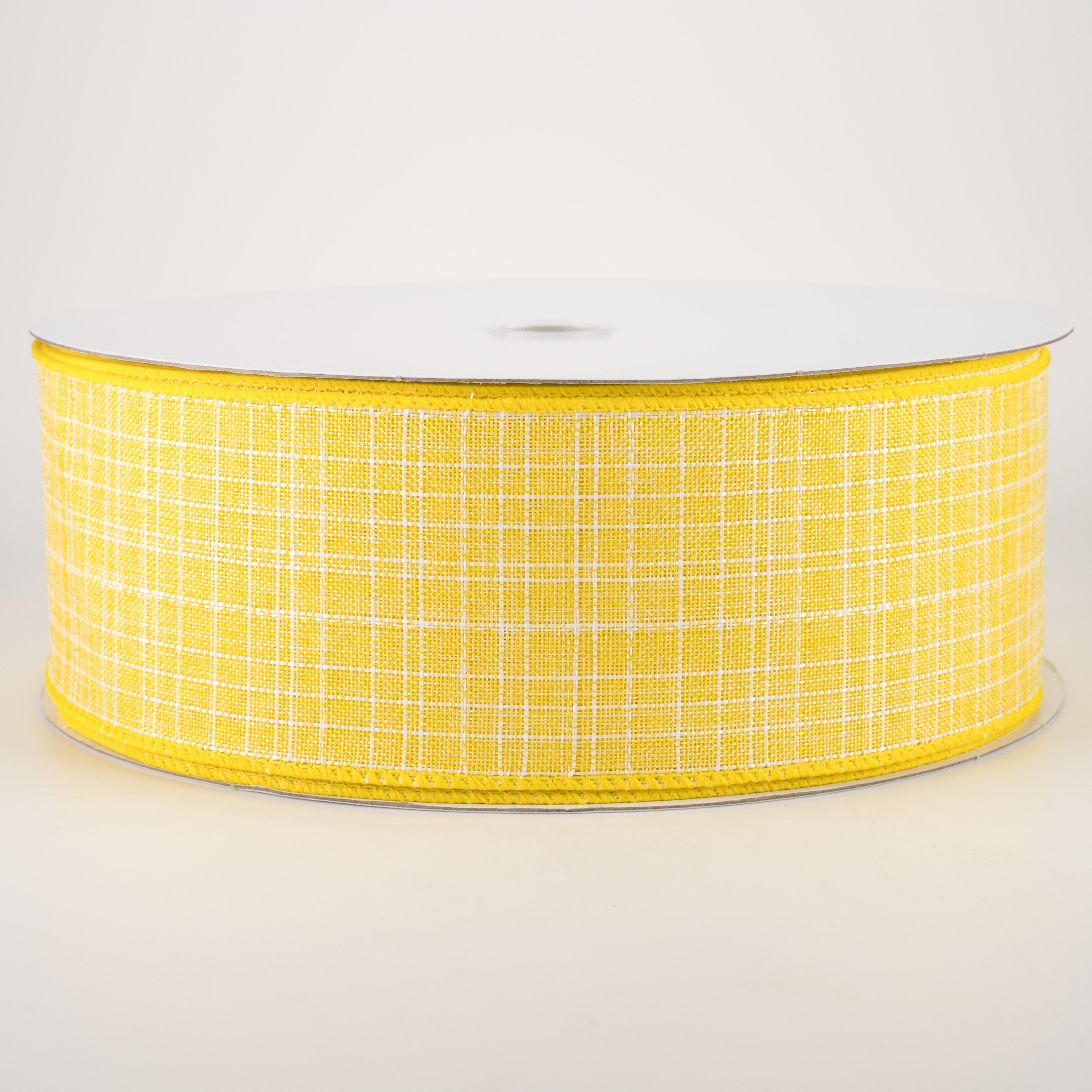 2.5" Estelle Textured Linen Ribbon: Yellow & White (50 Yards)