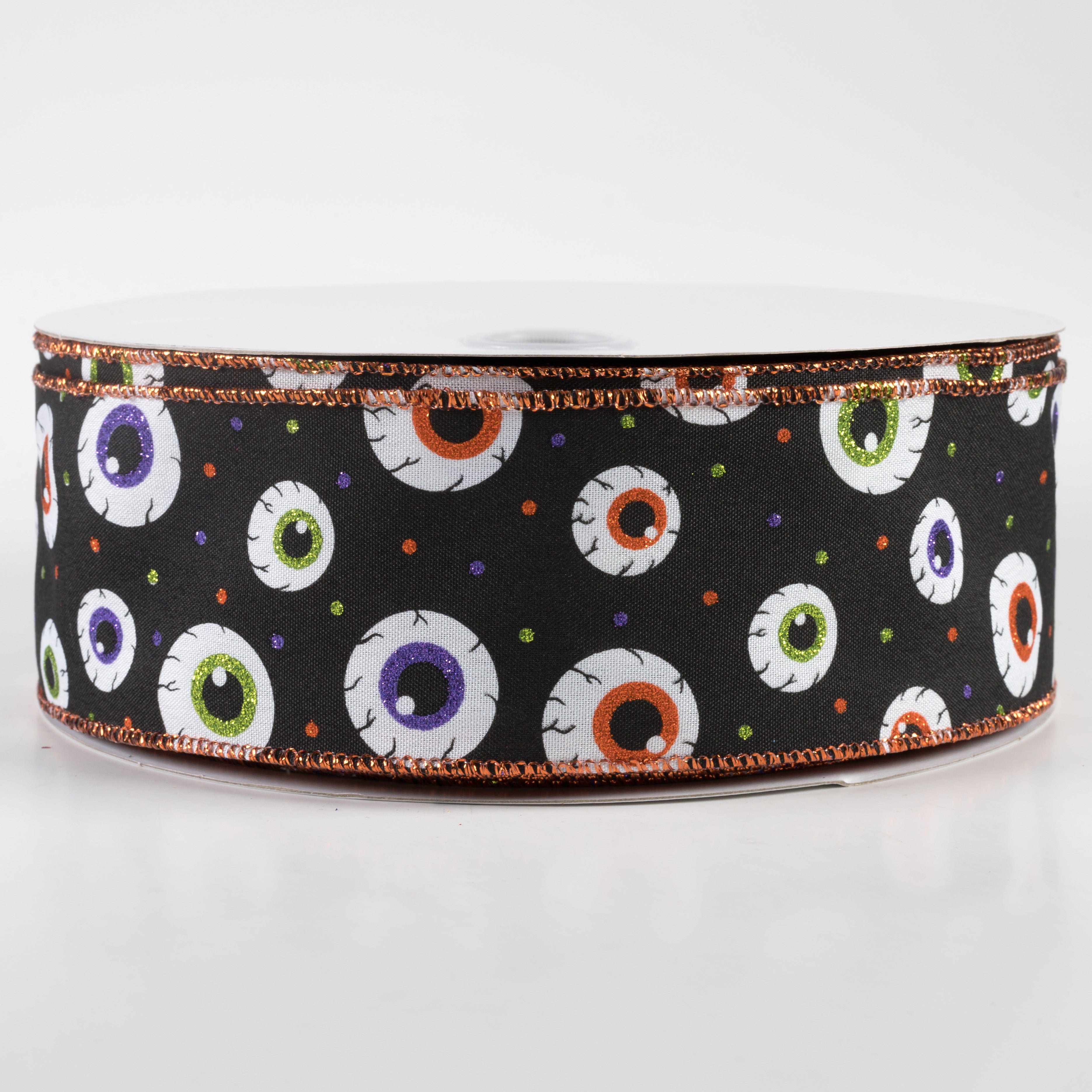2.5" Eyeballs Ribbon: Black, Purple, Lime, Orange (50 Yards)