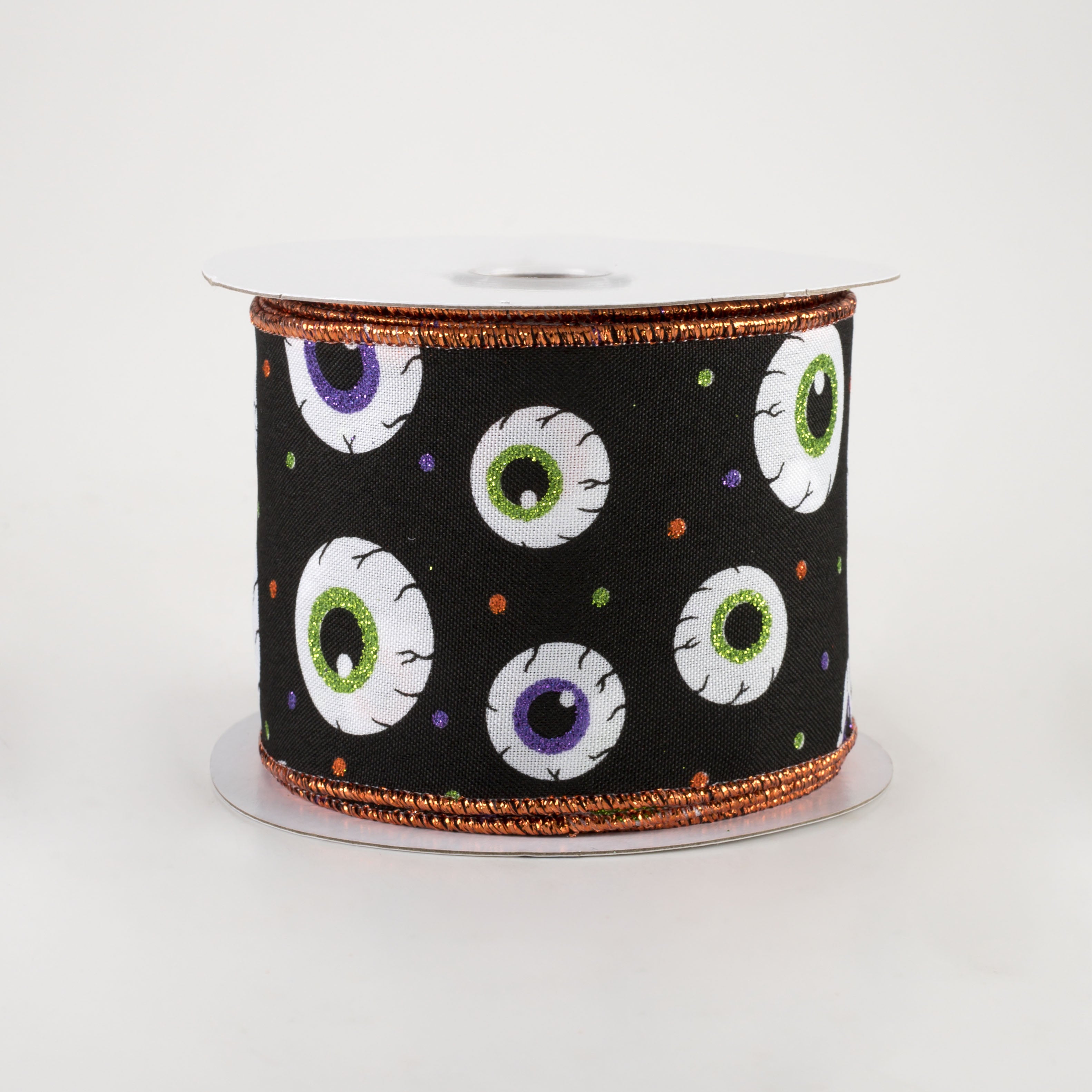 2.5" Eyeballs Ribbon: Black, Purple, Lime, Orange (10 Yards)