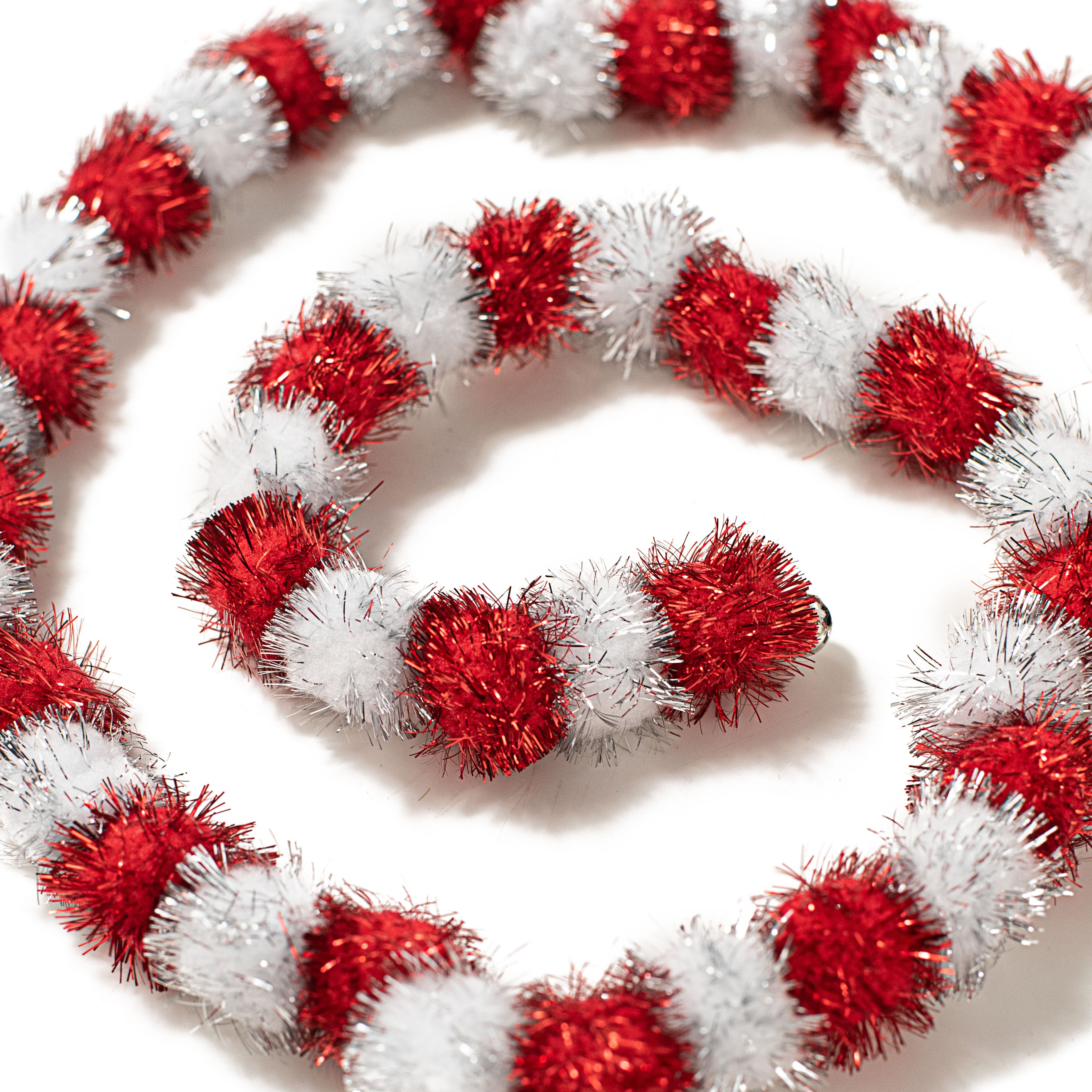 9' Eyelash Ball Garland: Red & Silver Item Number: 279944
