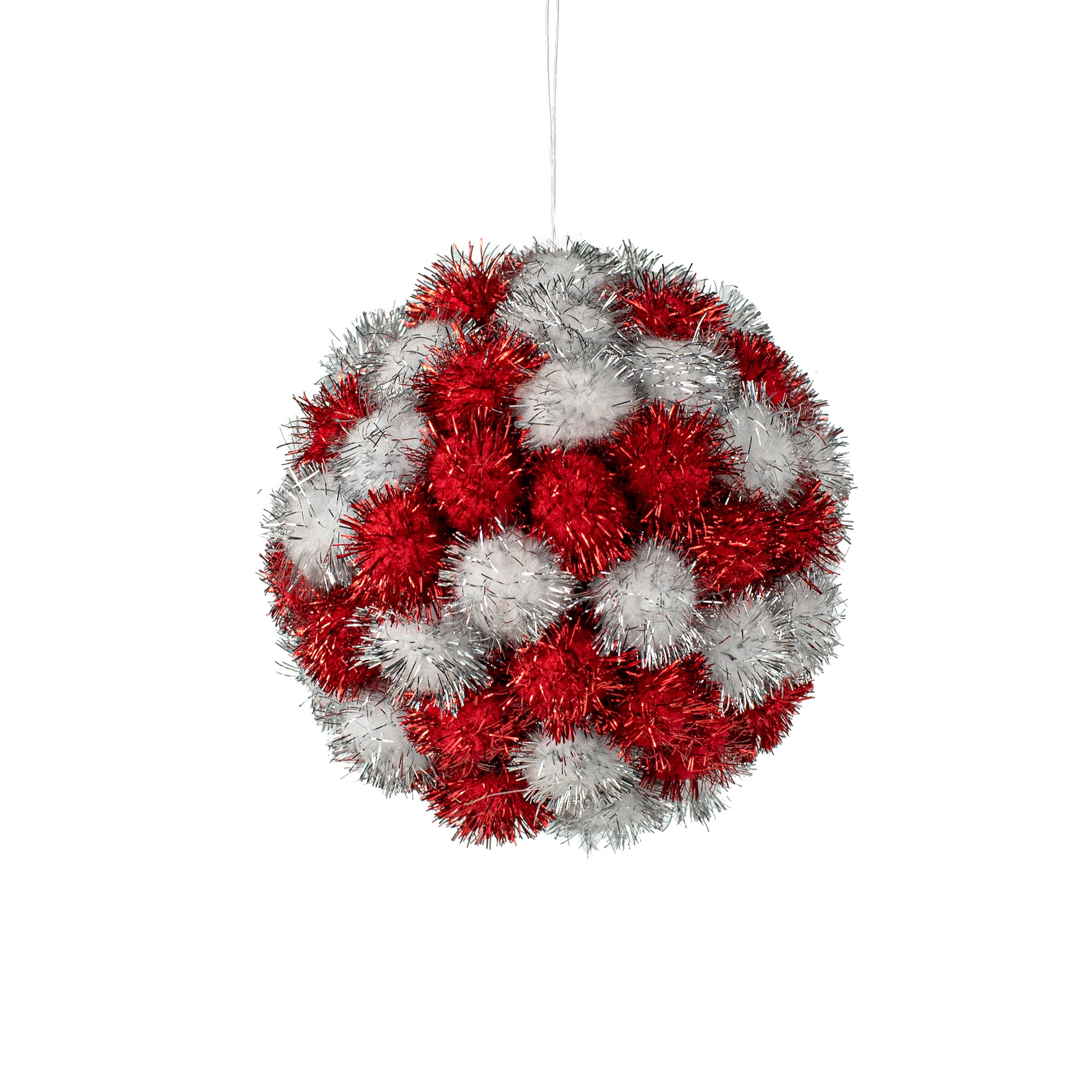 4.5" Eyelash Ball Ornament: Red & Silver Item Number: 279945