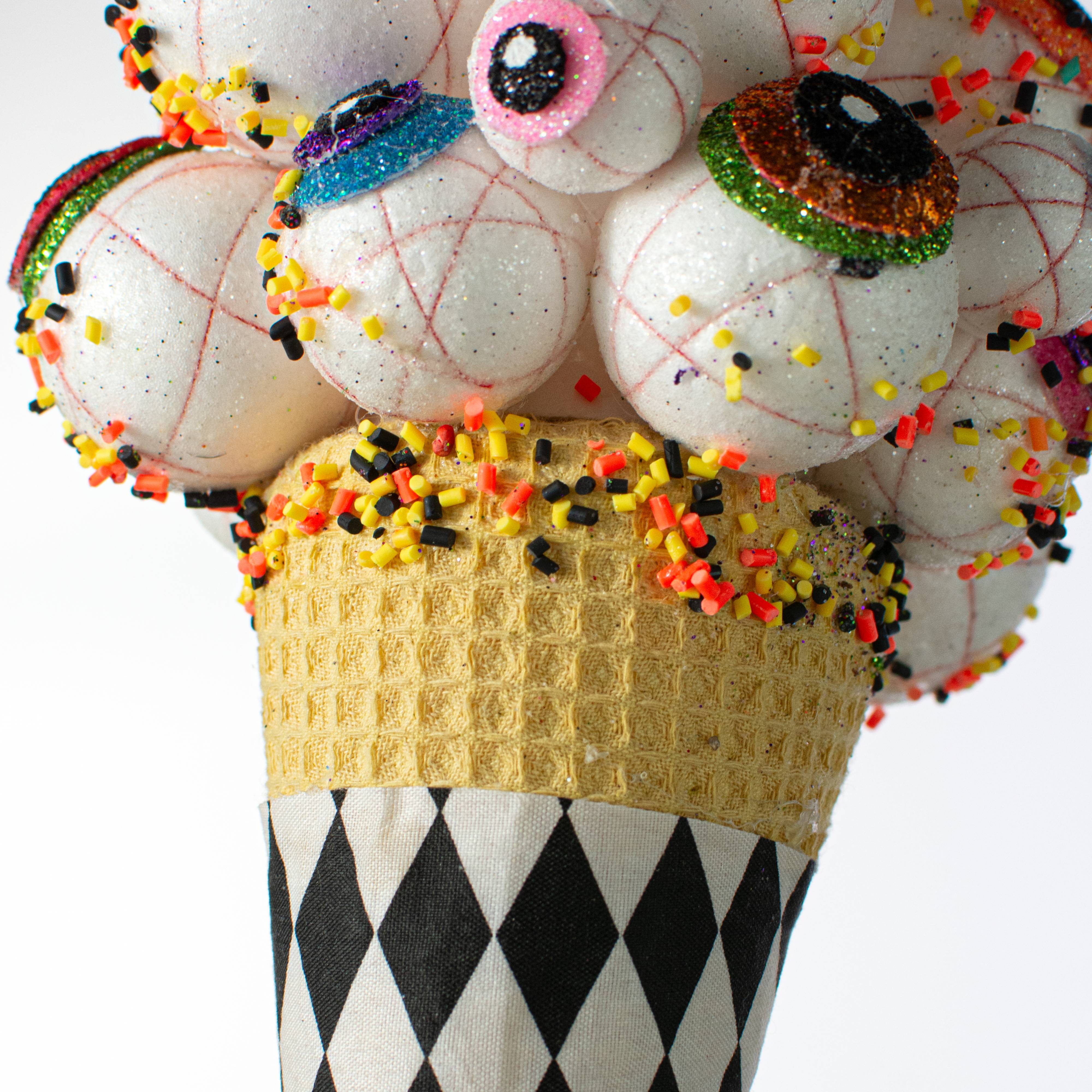 13" EyesCream Ornament: Harlequin Multicolor Eyeballs Ice Cream detail photo 6